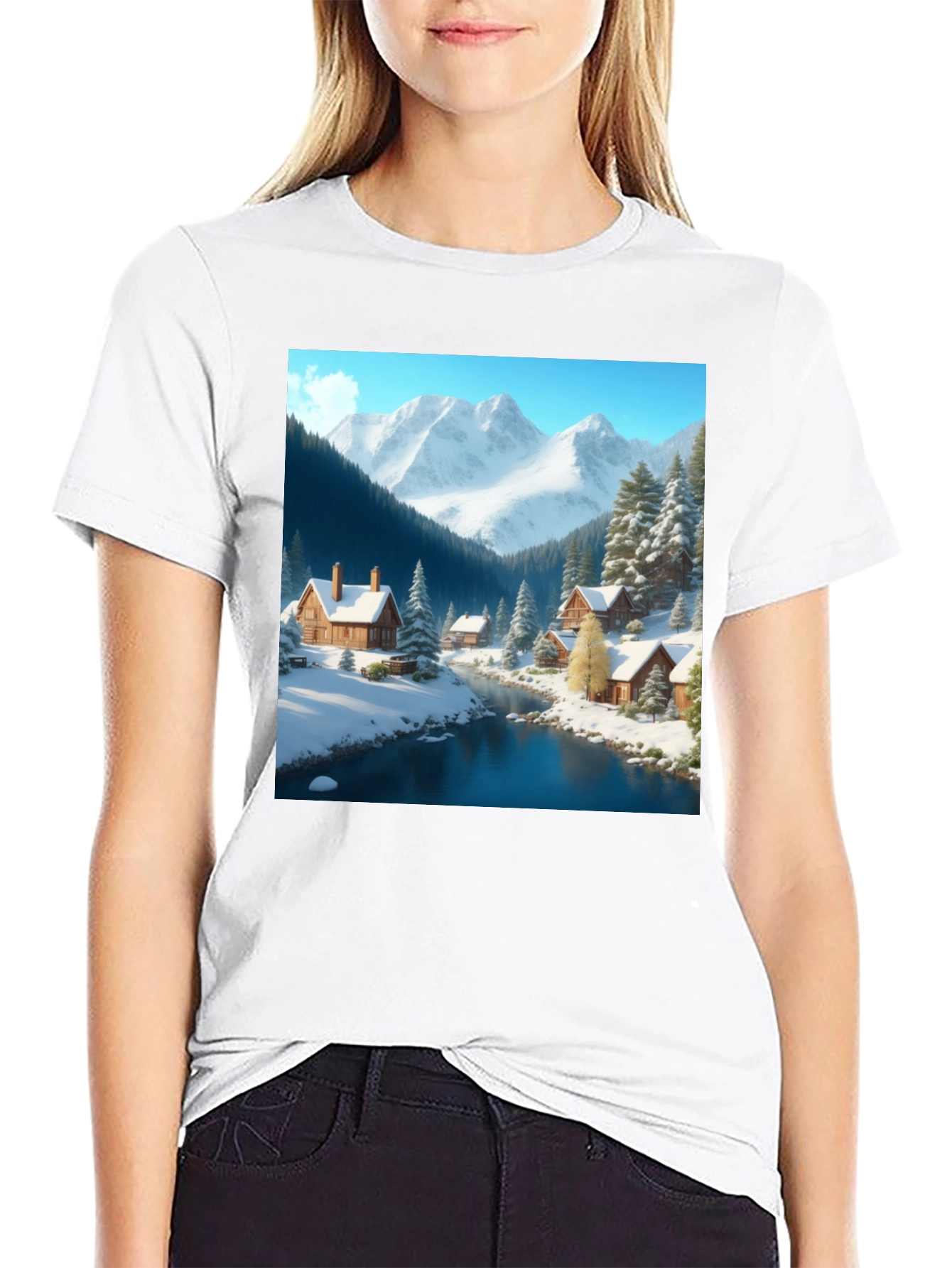 Winter Cabin Scene Graphic Tee