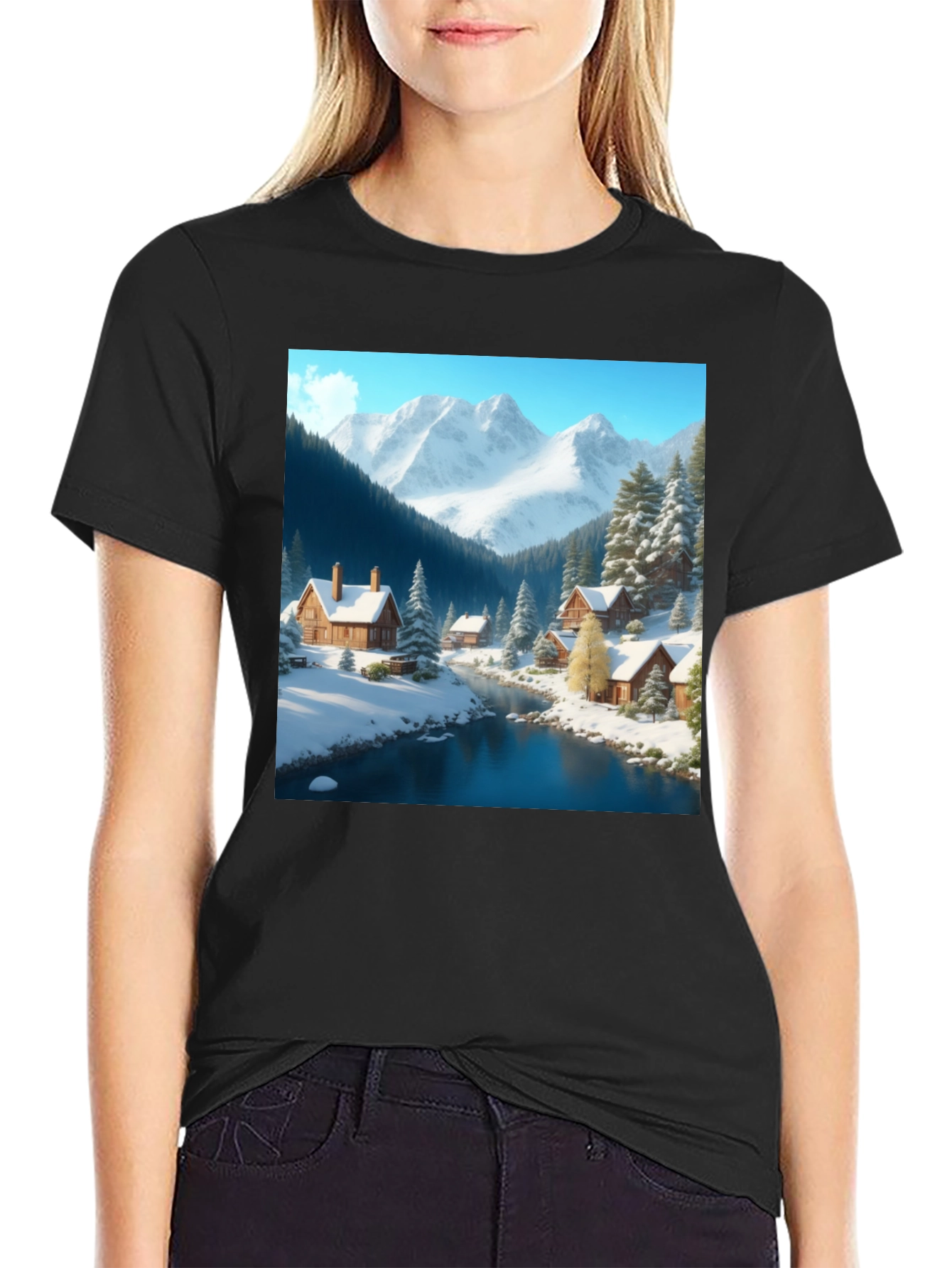 Winter Cabin Scene Graphic Tee
