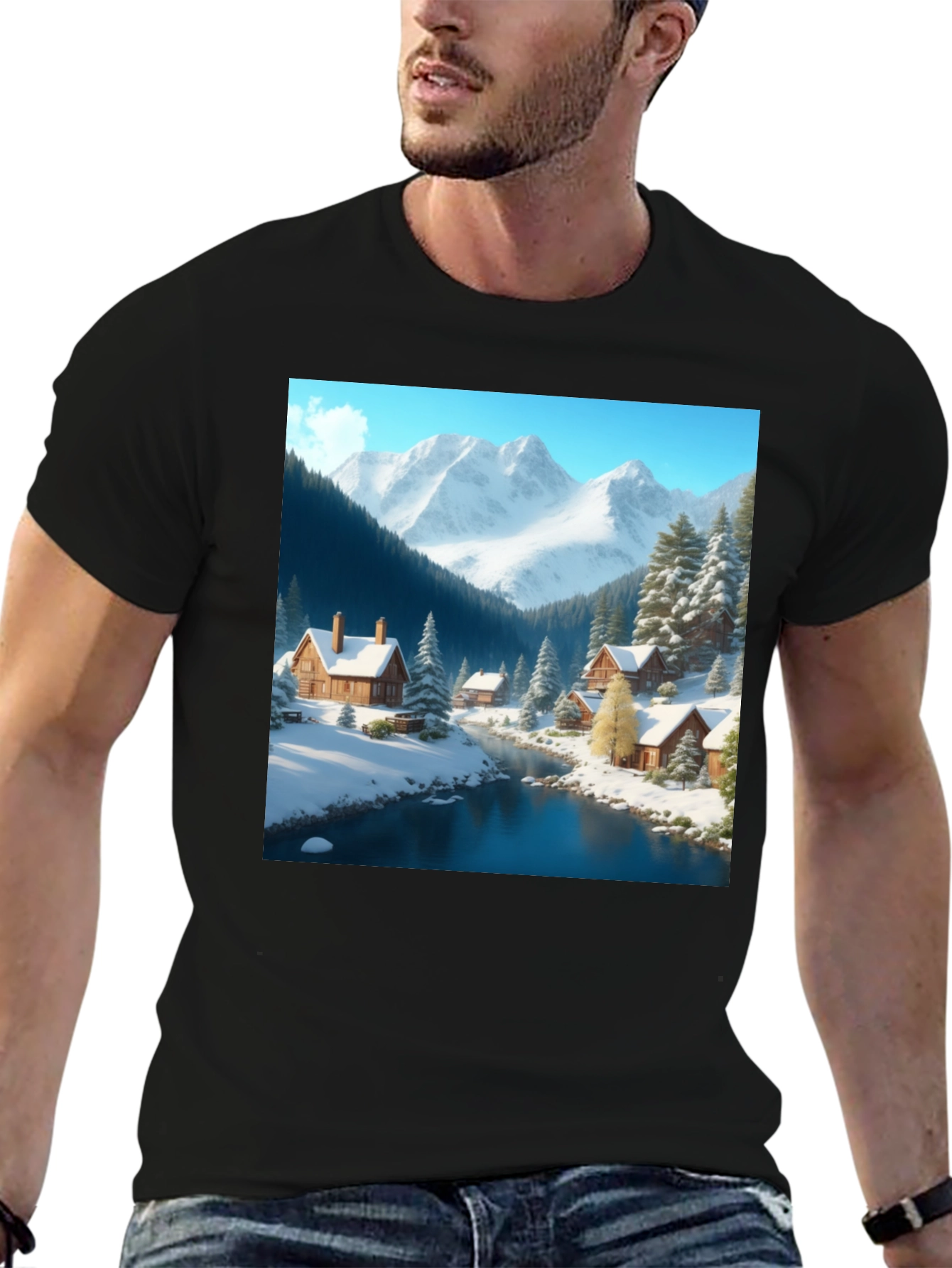 Winter Cabin Scene Graphic Tee
