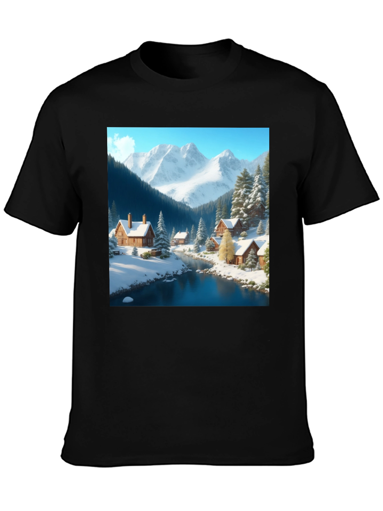 Winter Cabin Scene Graphic Tee