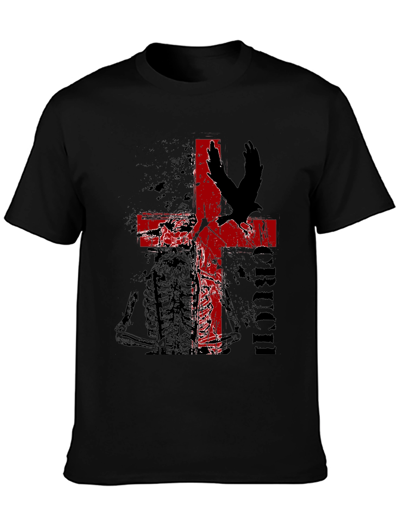 Edgy Cross & Eagle Graphic Tee - Black