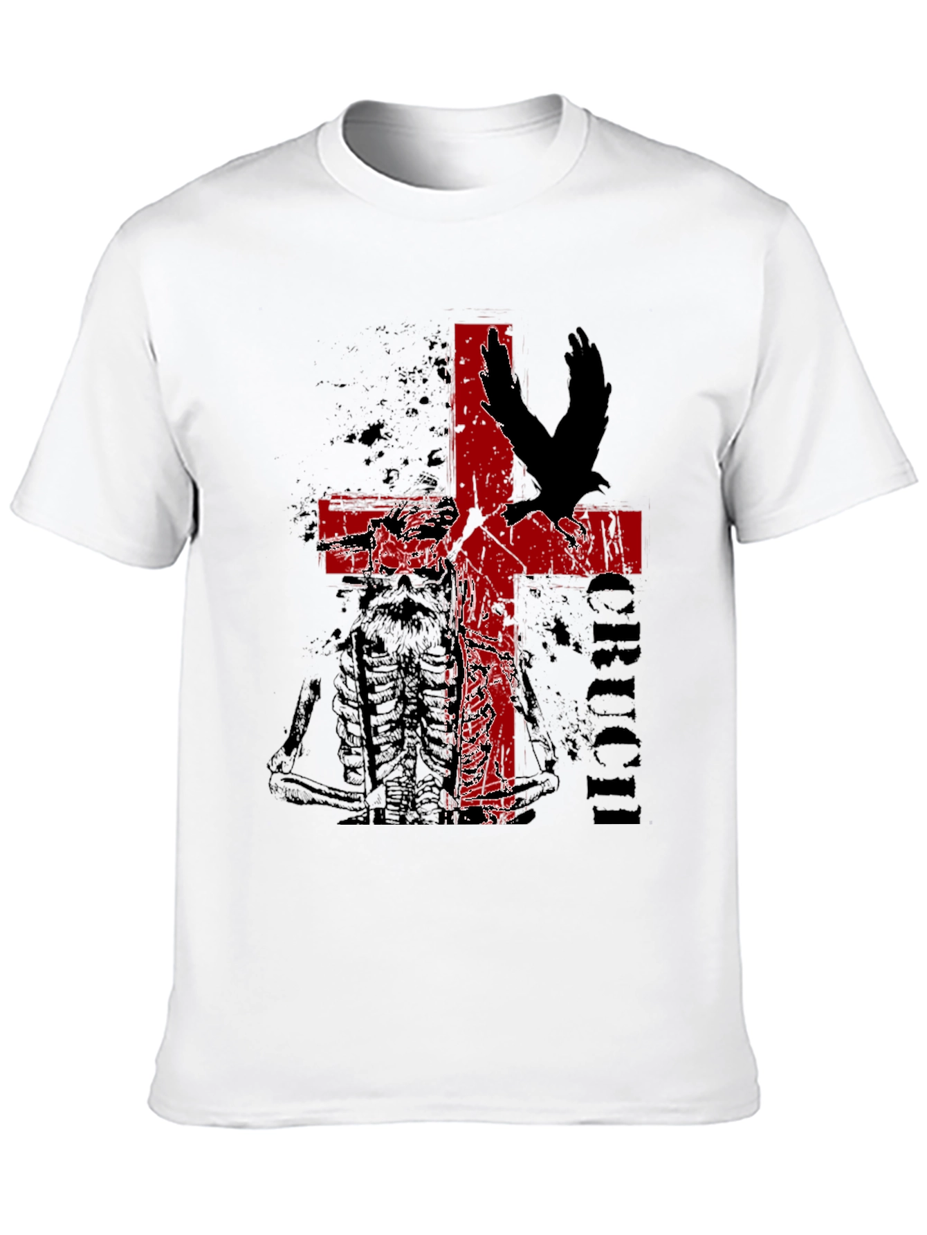 Edgy Cross & Eagle Graphic Tee - Black