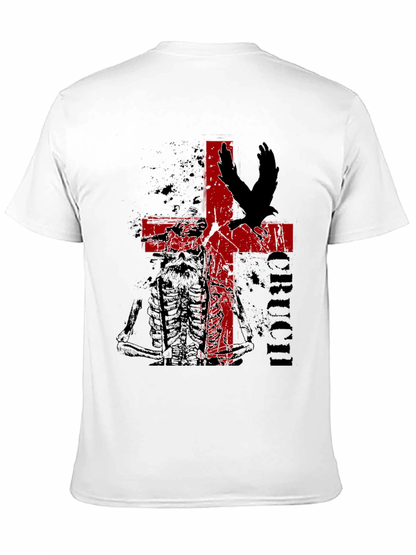 Edgy Cross & Eagle Graphic Tee - Black