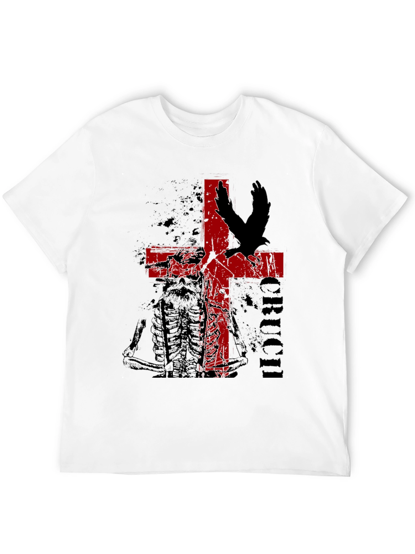 Edgy Cross & Eagle Graphic Tee - Black
