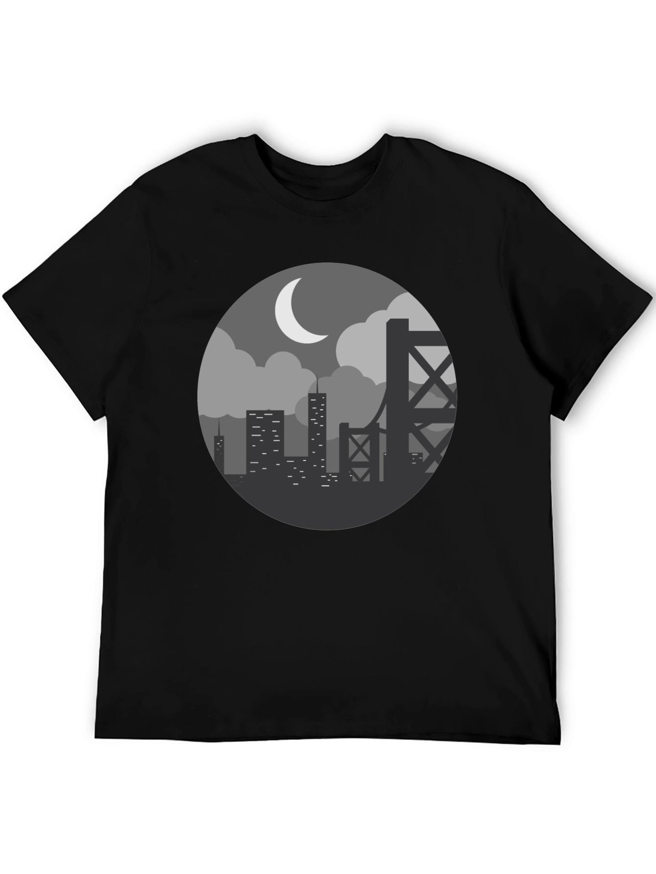 Cityscape at Night Graphic Tee - Black
