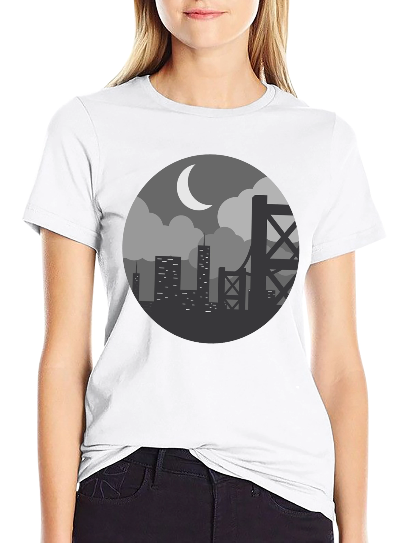 Cityscape at Night Graphic Tee - Black
