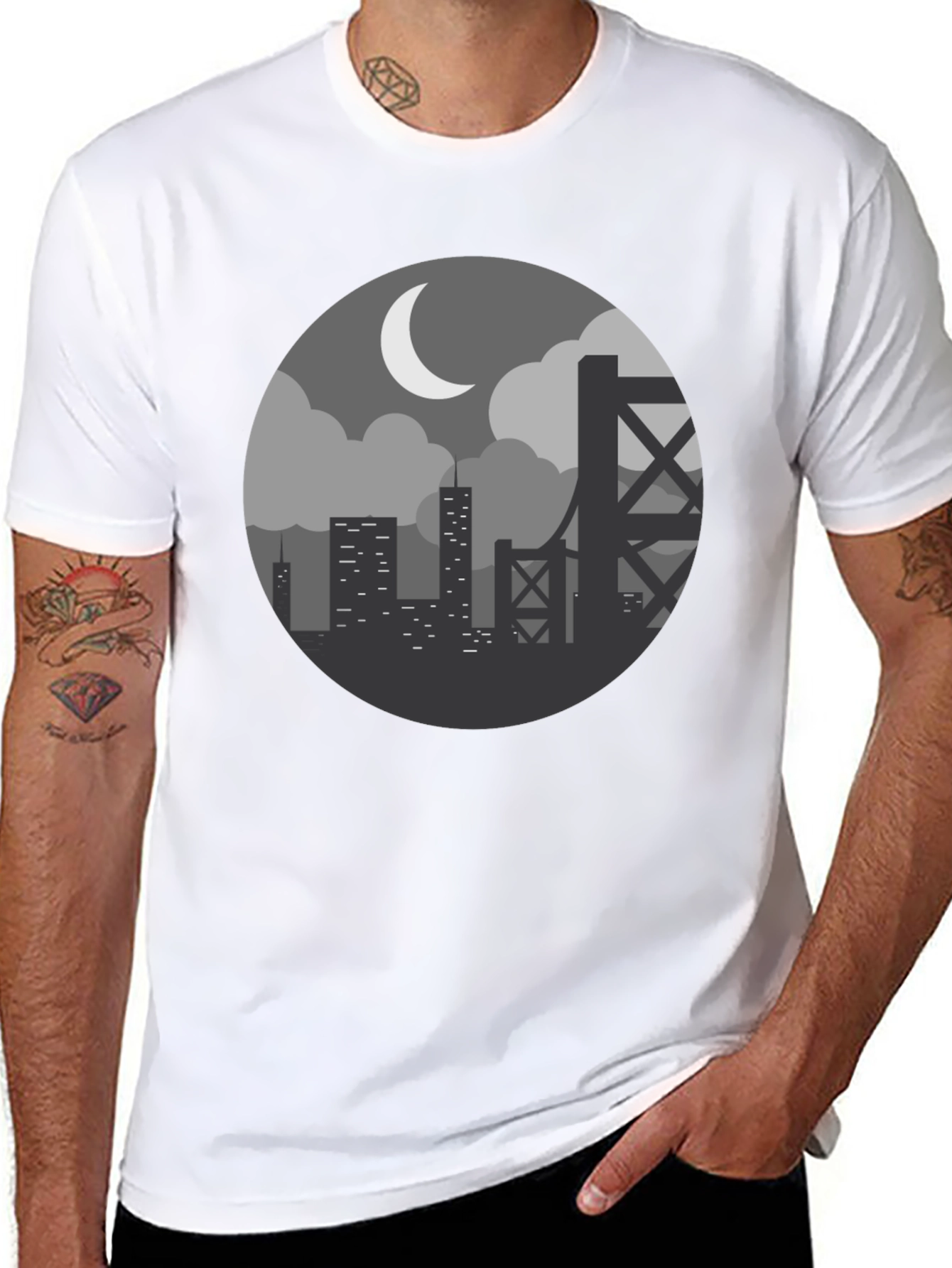 Cityscape at Night Graphic Tee - Black