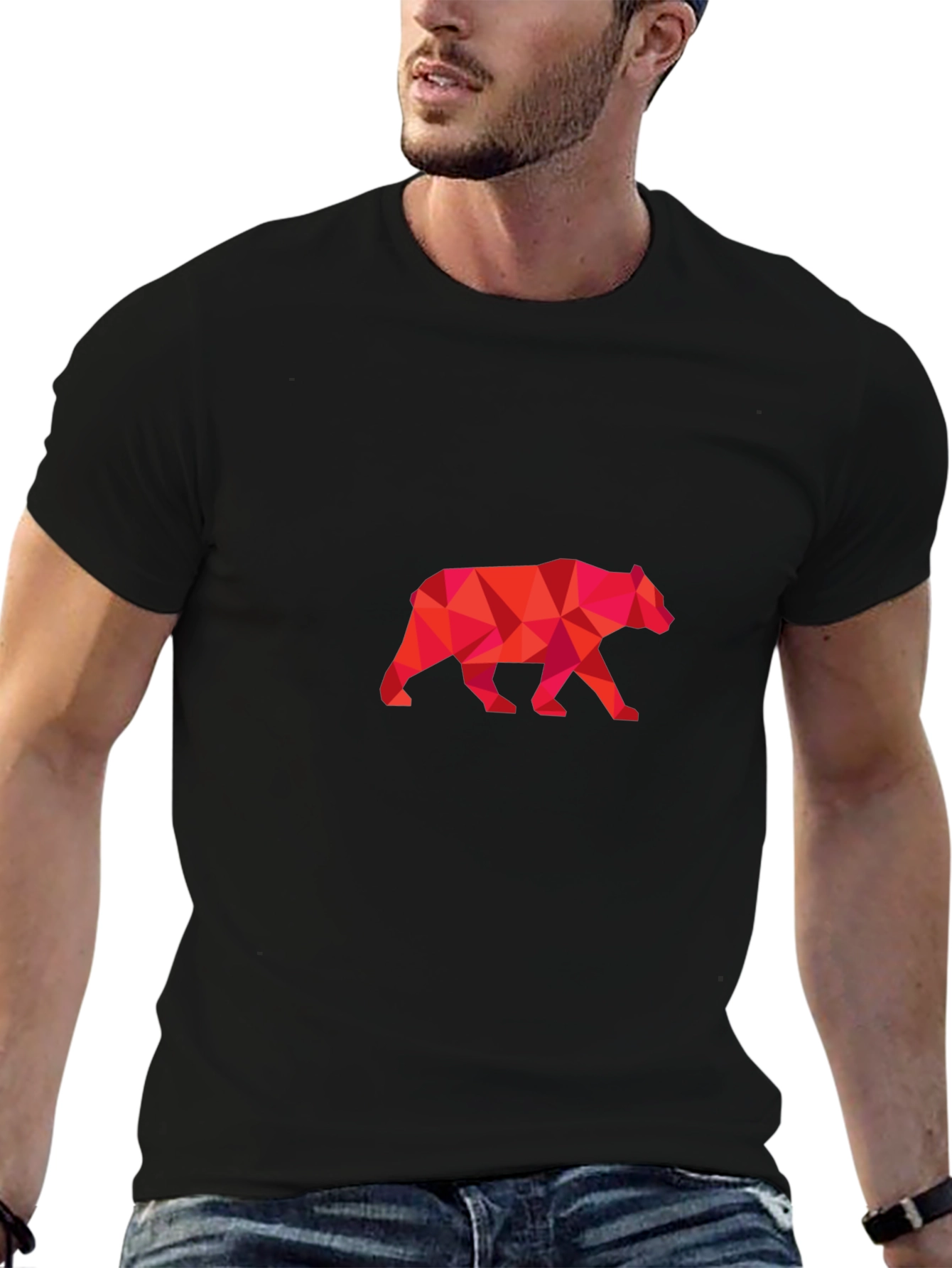 Geometric Bear Graphic Black Tee