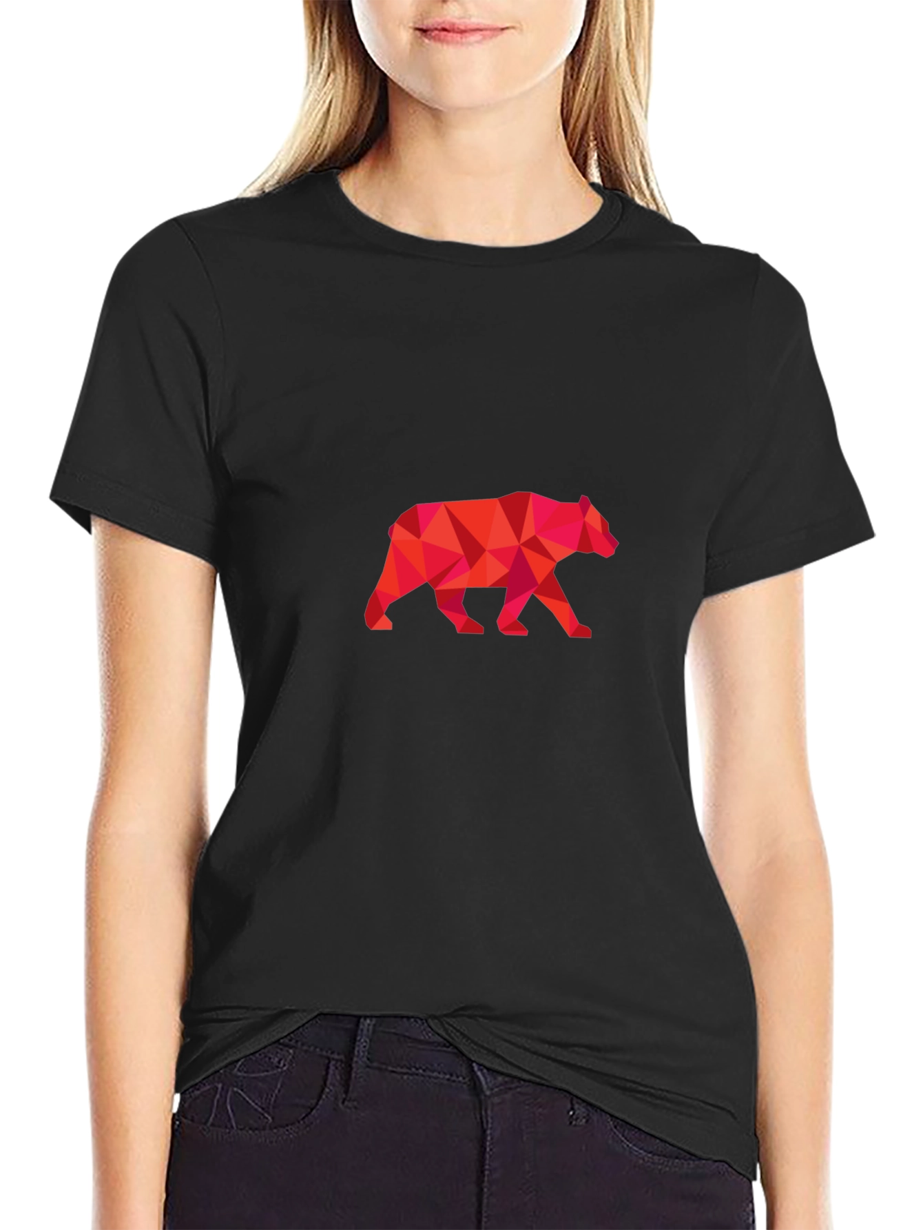 Geometric Bear Graphic Black Tee