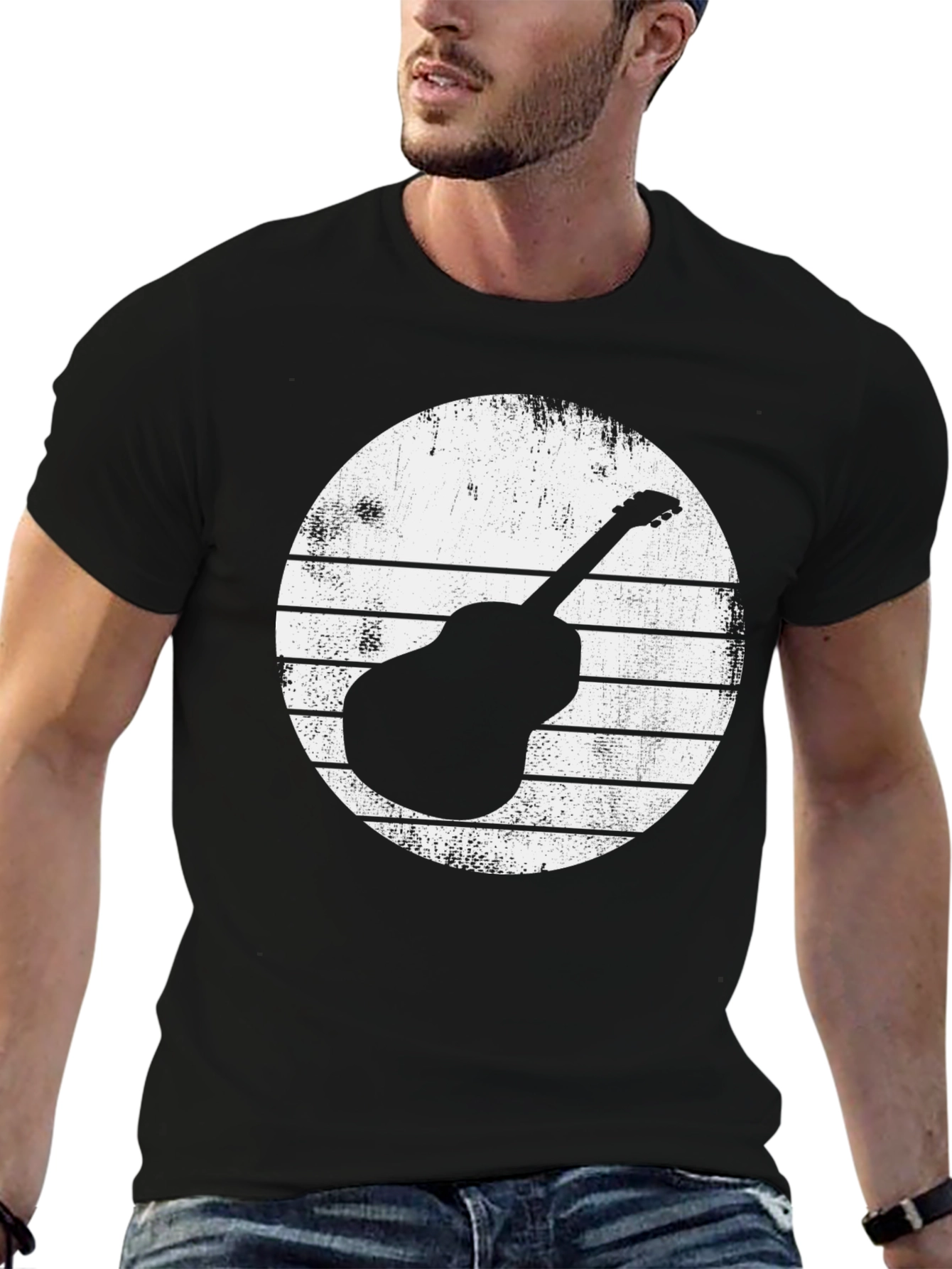 Guitar Graphic Tee - Retro Style Black T-Shirt