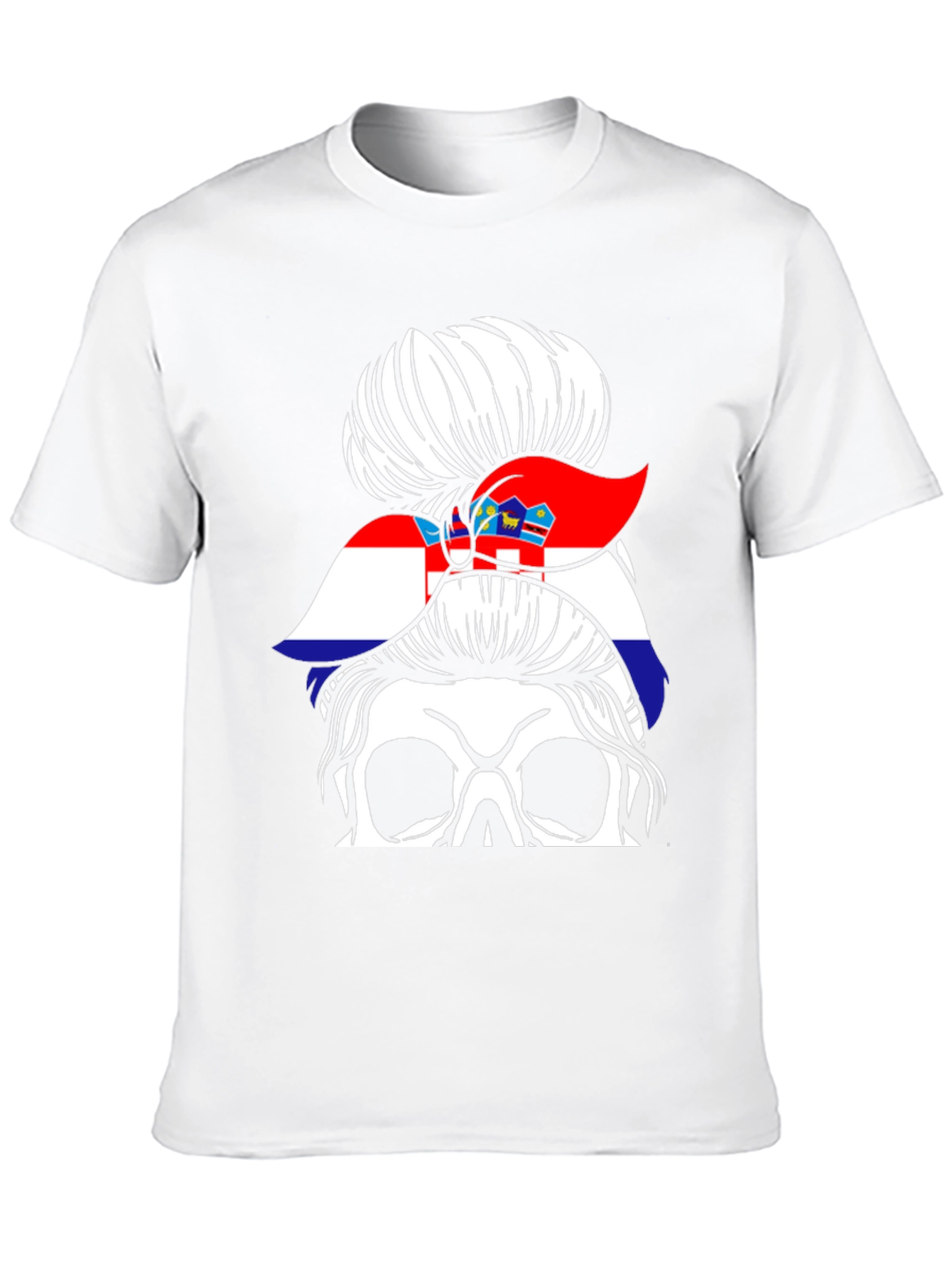 Croatian Flag Messy Bun Skull T-Shirt