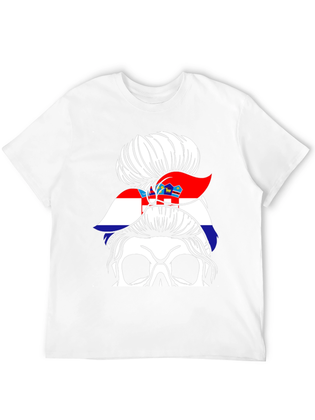 Croatian Flag Messy Bun Skull T-Shirt