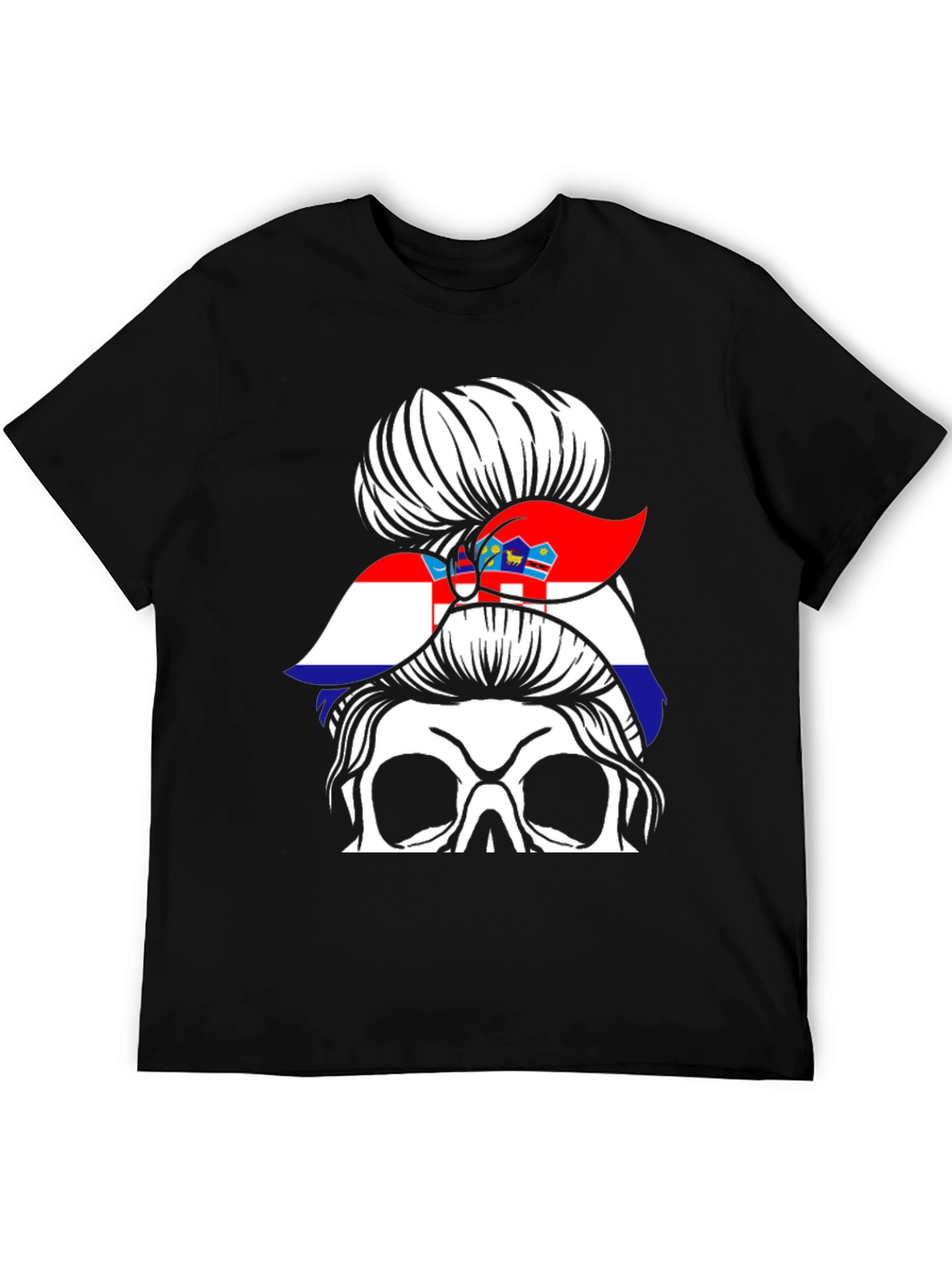 Croatian Flag Messy Bun Skull T-Shirt