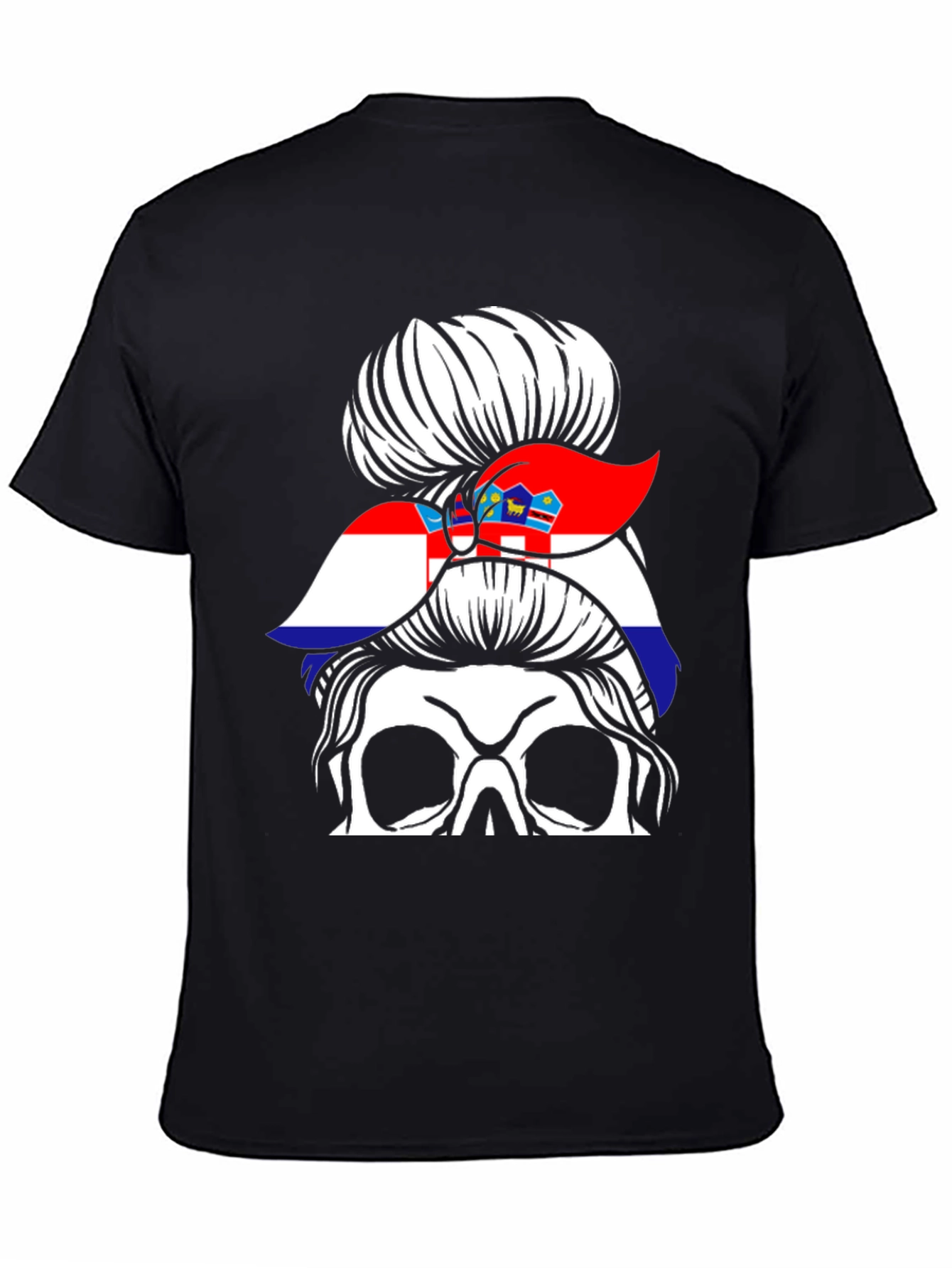 Croatian Flag Messy Bun Skull T-Shirt