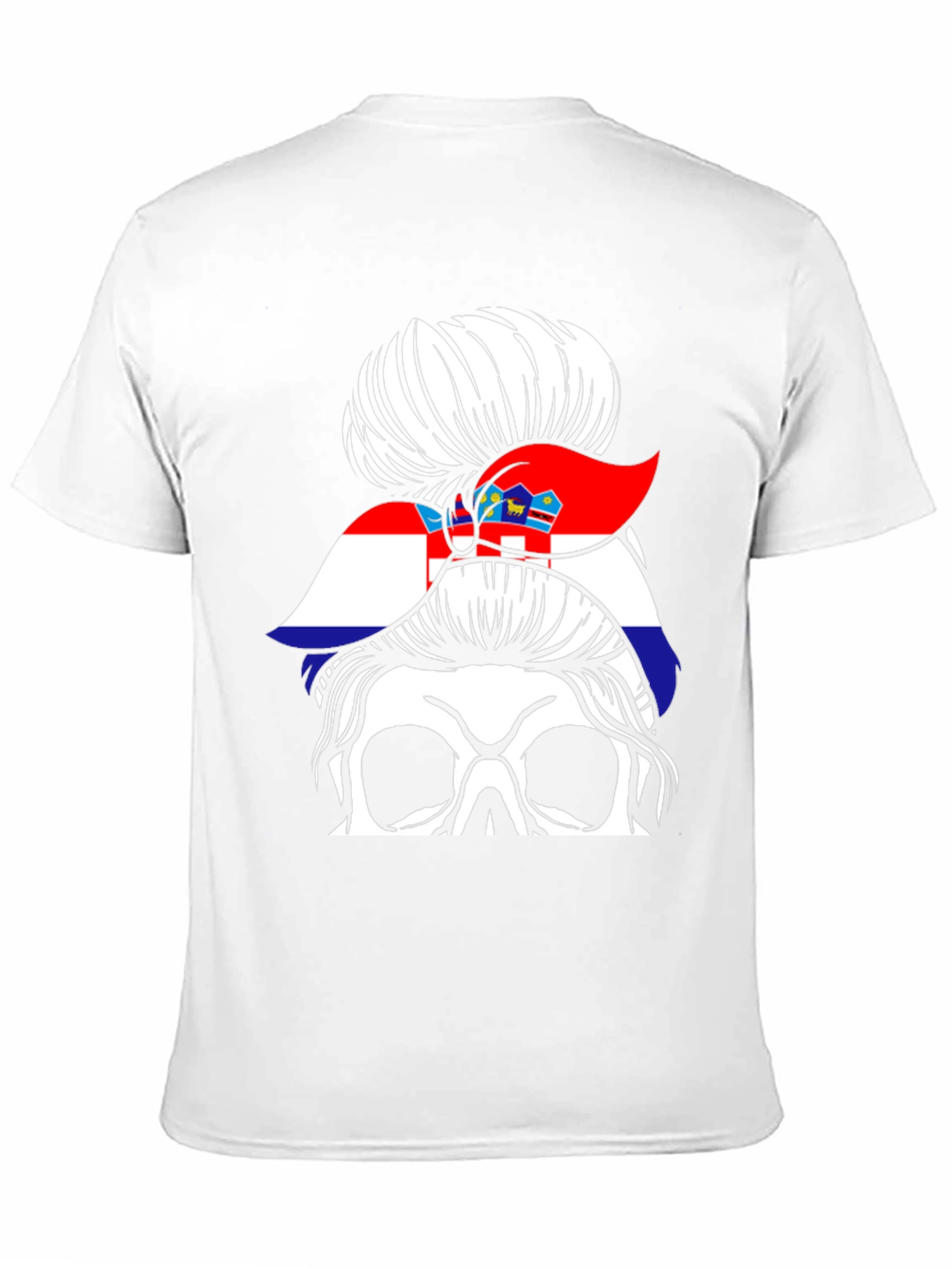Croatian Flag Messy Bun Skull T-Shirt