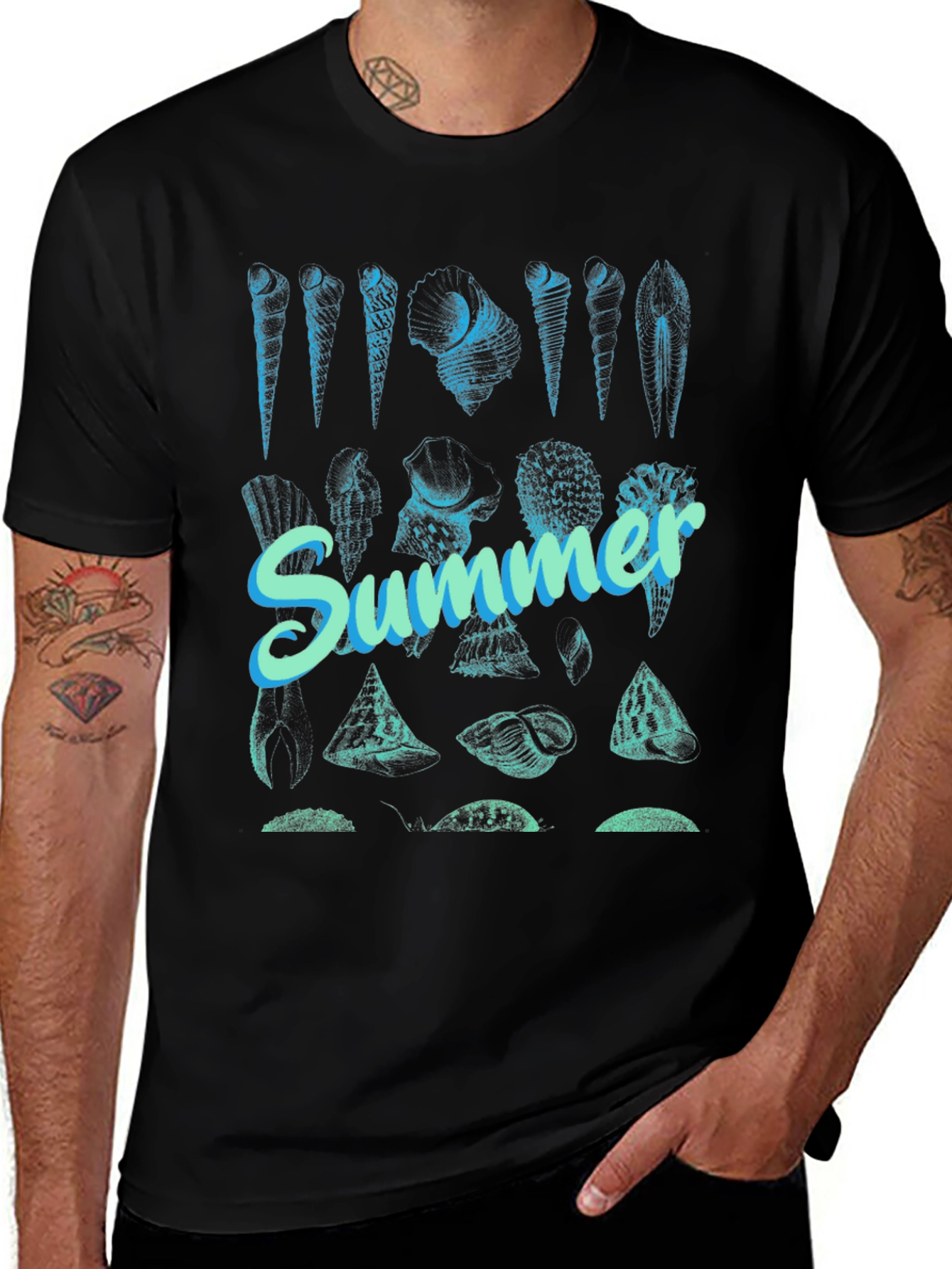 Summer Seashells Graphic Tee - Black