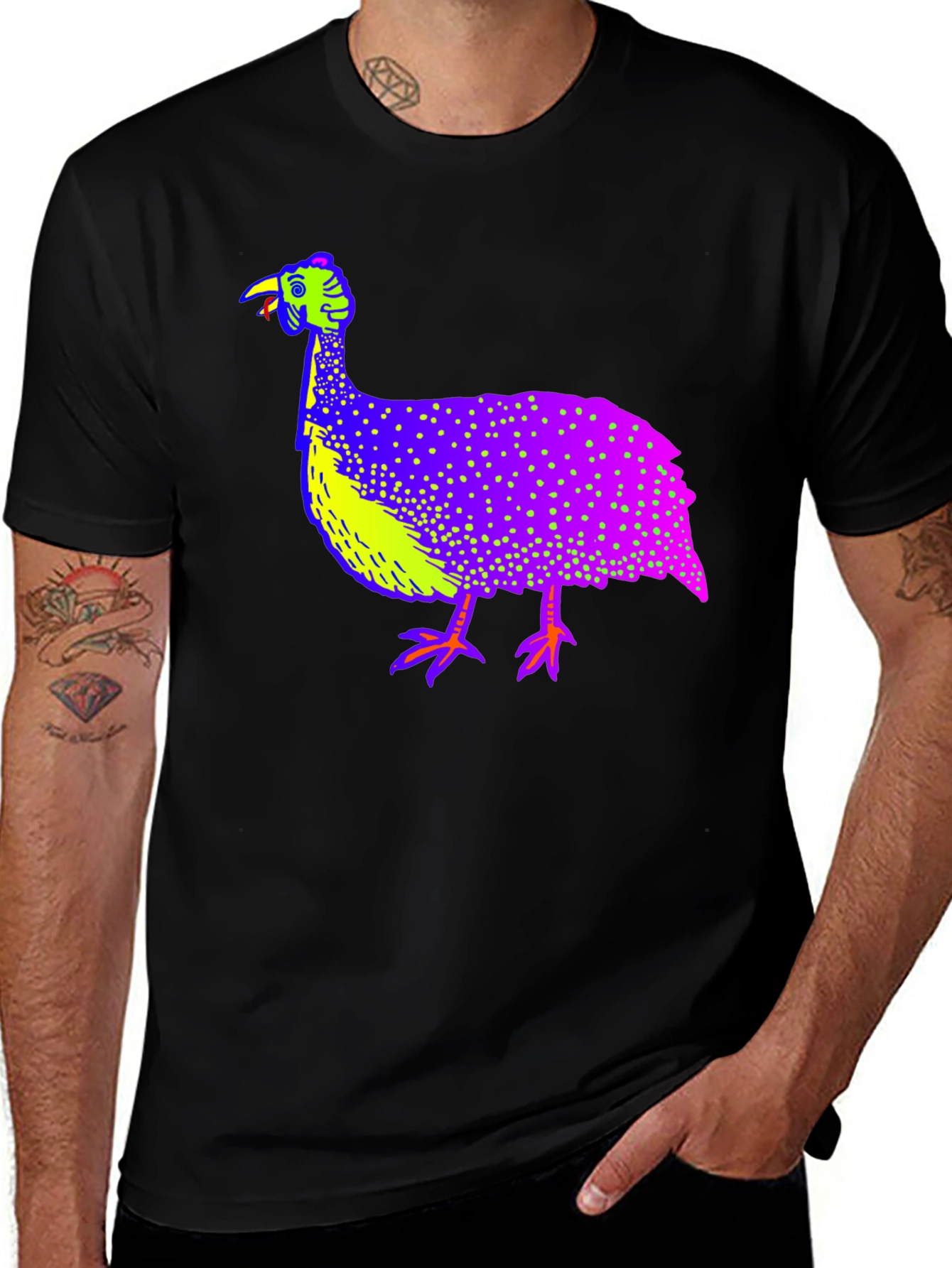 Vibrant Guinea Fowl Graphic Tee - Unique Bird Design