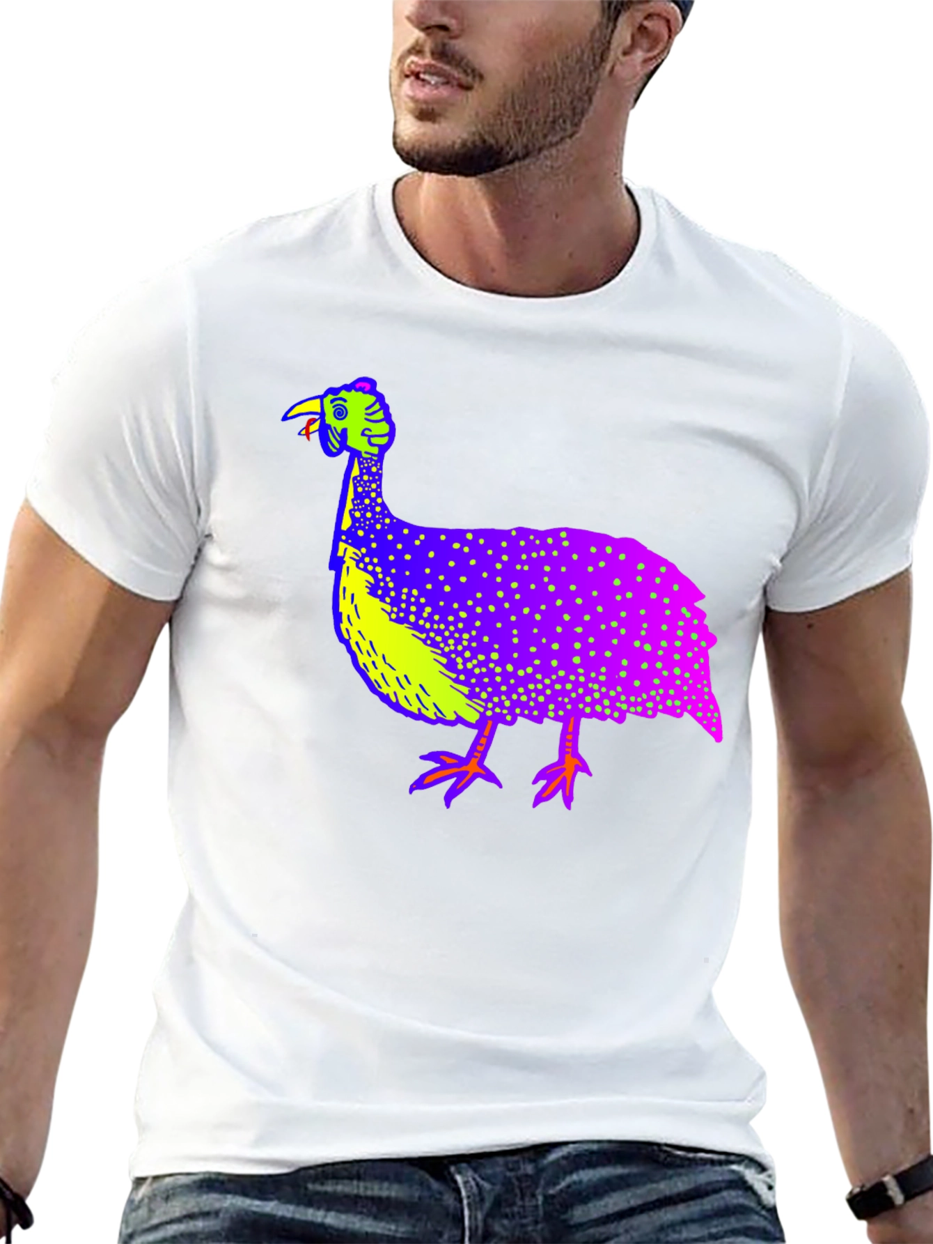 Vibrant Guinea Fowl Graphic Tee - Unique Bird Design