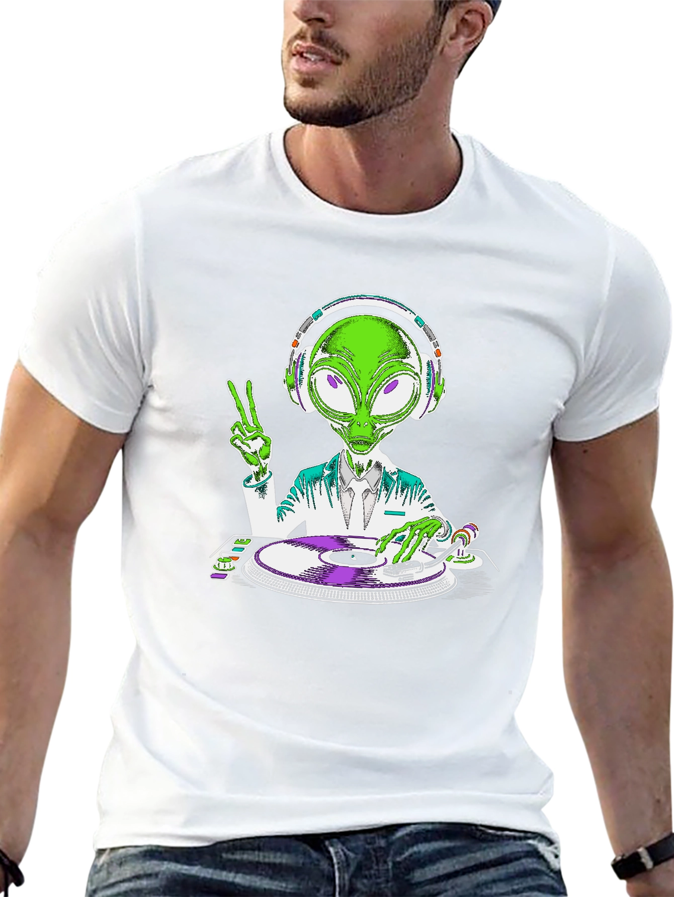 Alien DJ T-Shirt - Peace and Music