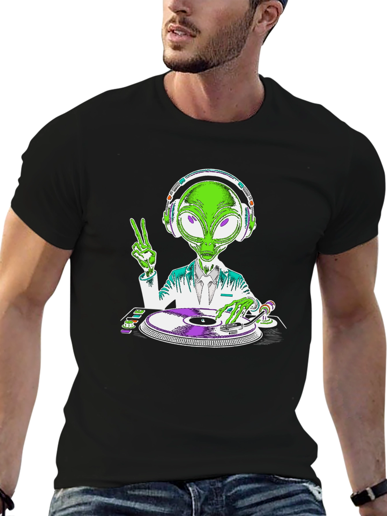 Alien DJ T-Shirt - Peace and Music