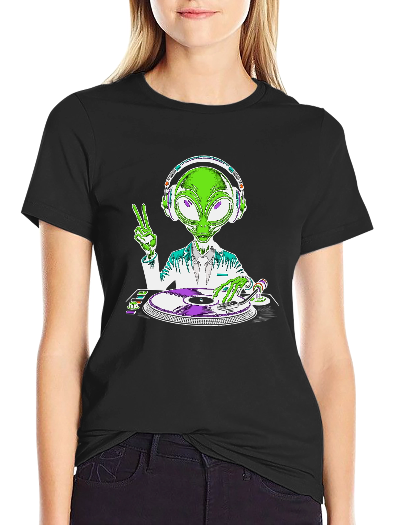 Alien DJ T-Shirt - Peace and Music