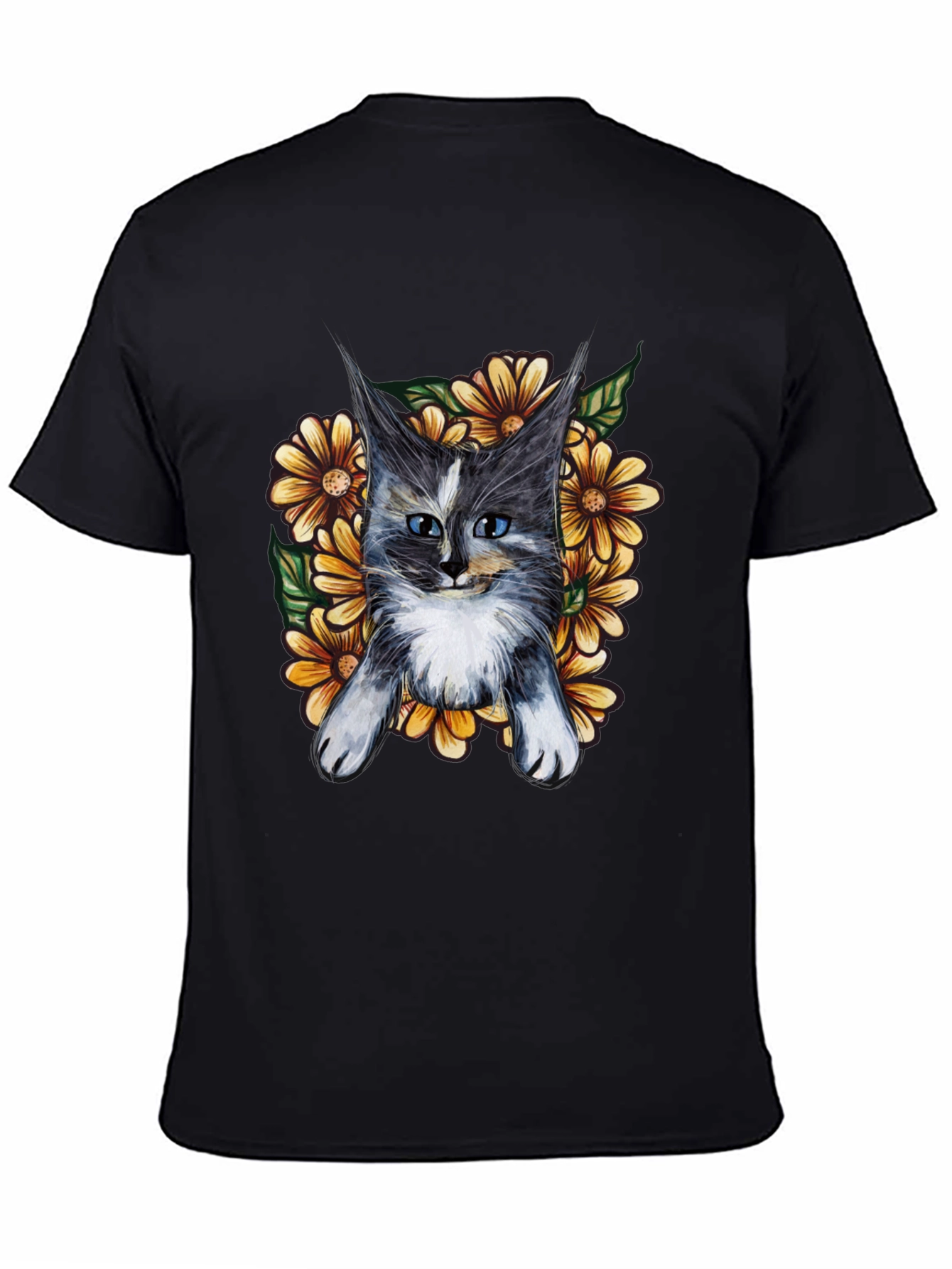 Cat and Sunflower Graphic T-Shirt