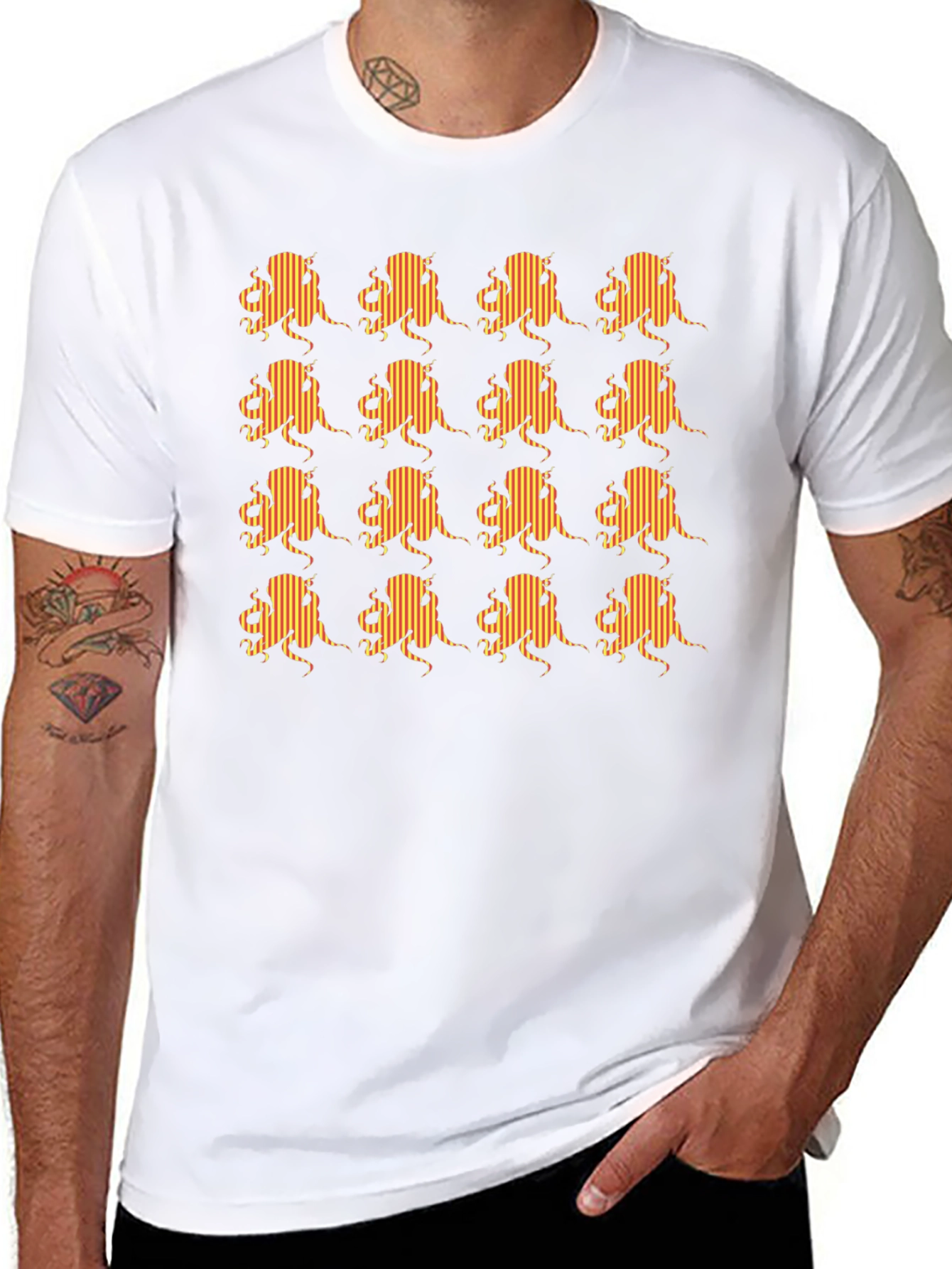 Striped Octopus Pattern Black T-Shirt
