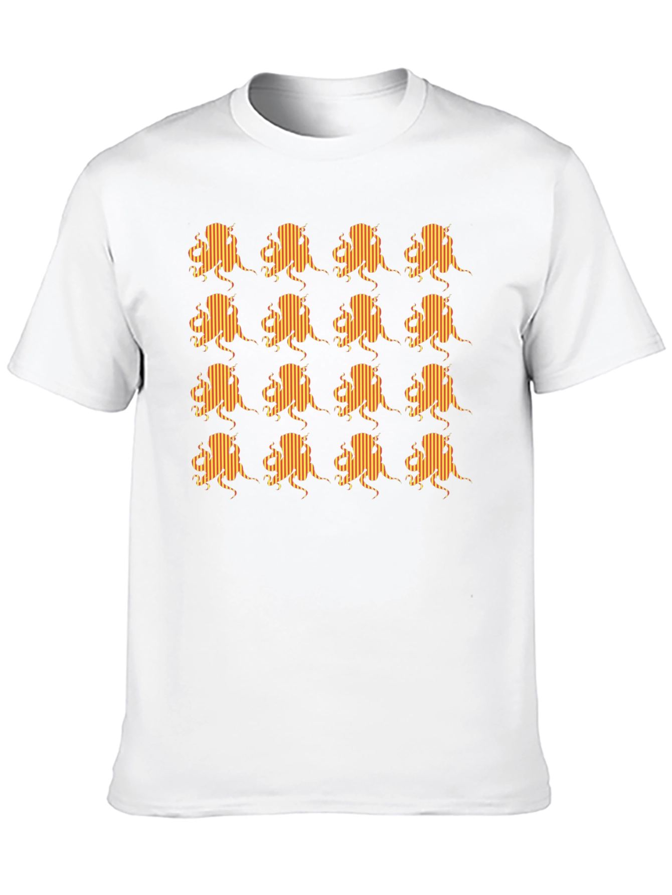 Striped Octopus Pattern Black T-Shirt