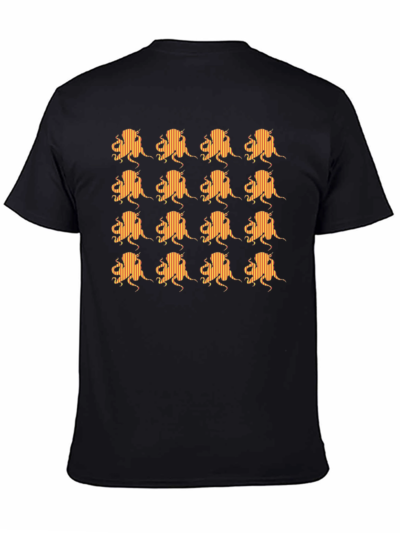 Striped Octopus Pattern Black T-Shirt