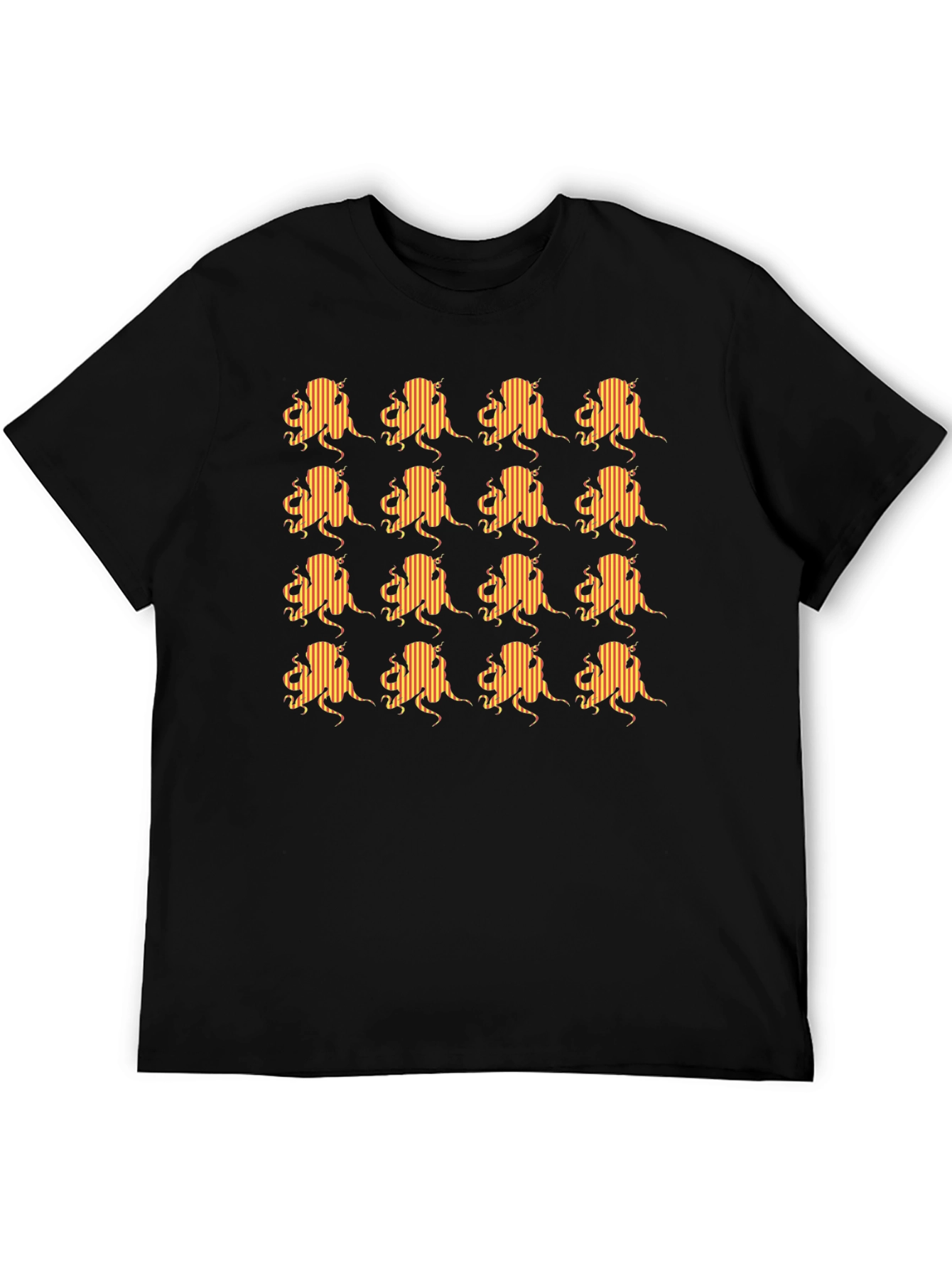 Striped Octopus Pattern Black T-Shirt