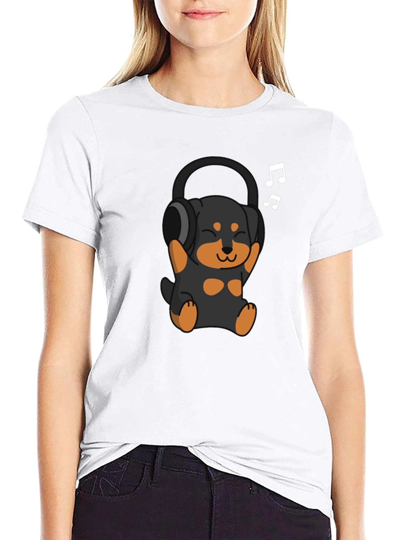 Cartoon Dog with Headphones T-Shirt