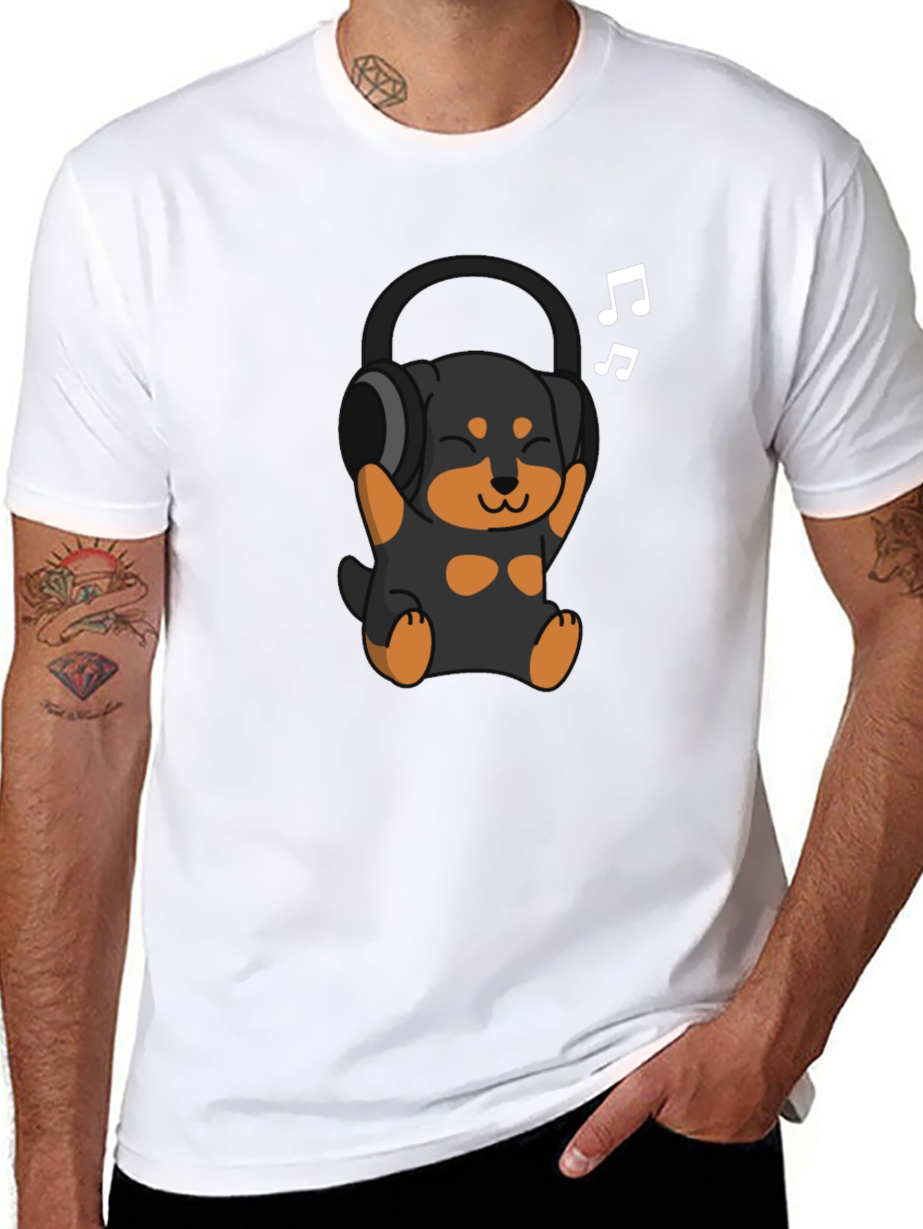 Cartoon Dog with Headphones T-Shirt