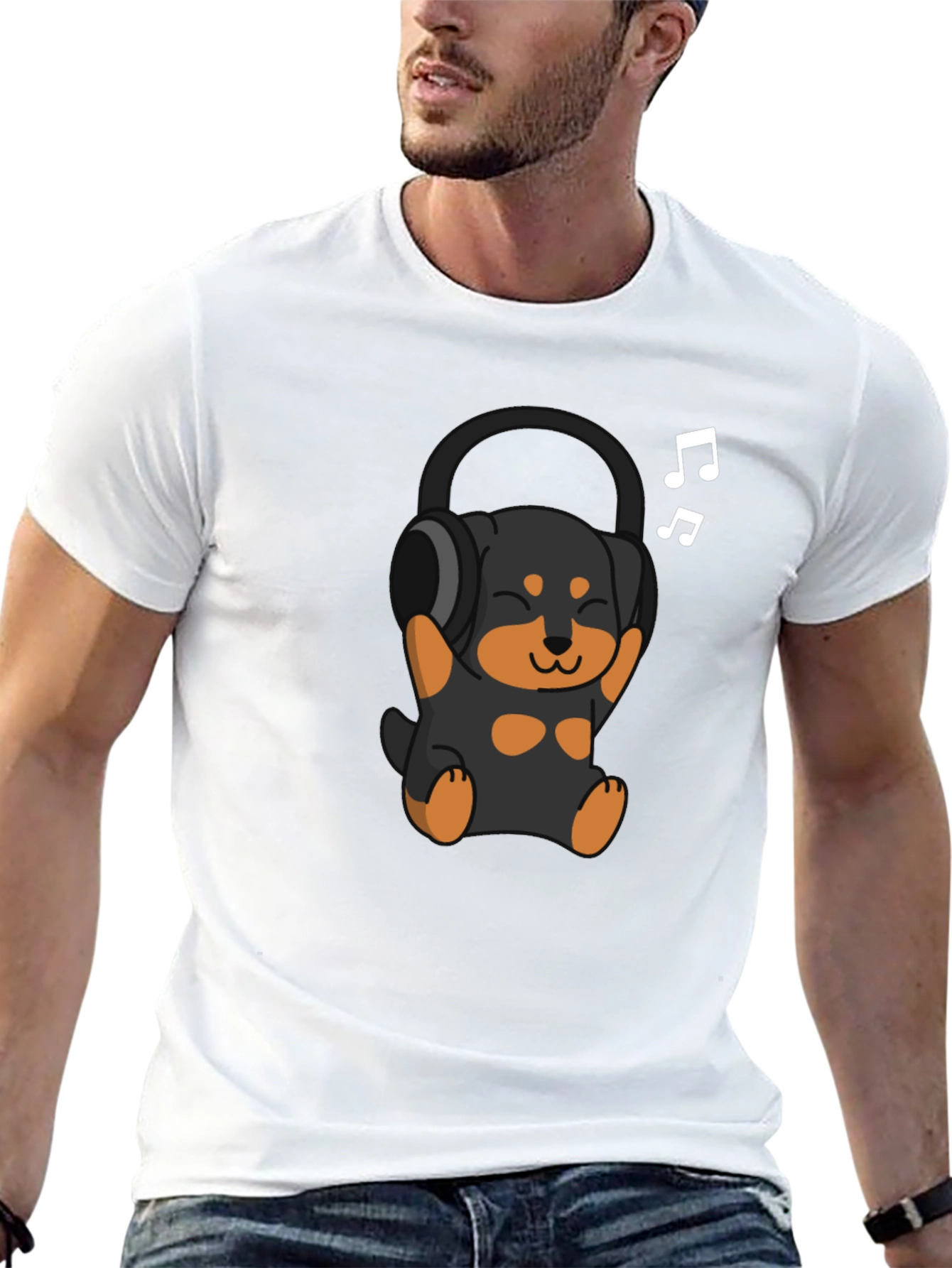 Cartoon Dog with Headphones T-Shirt