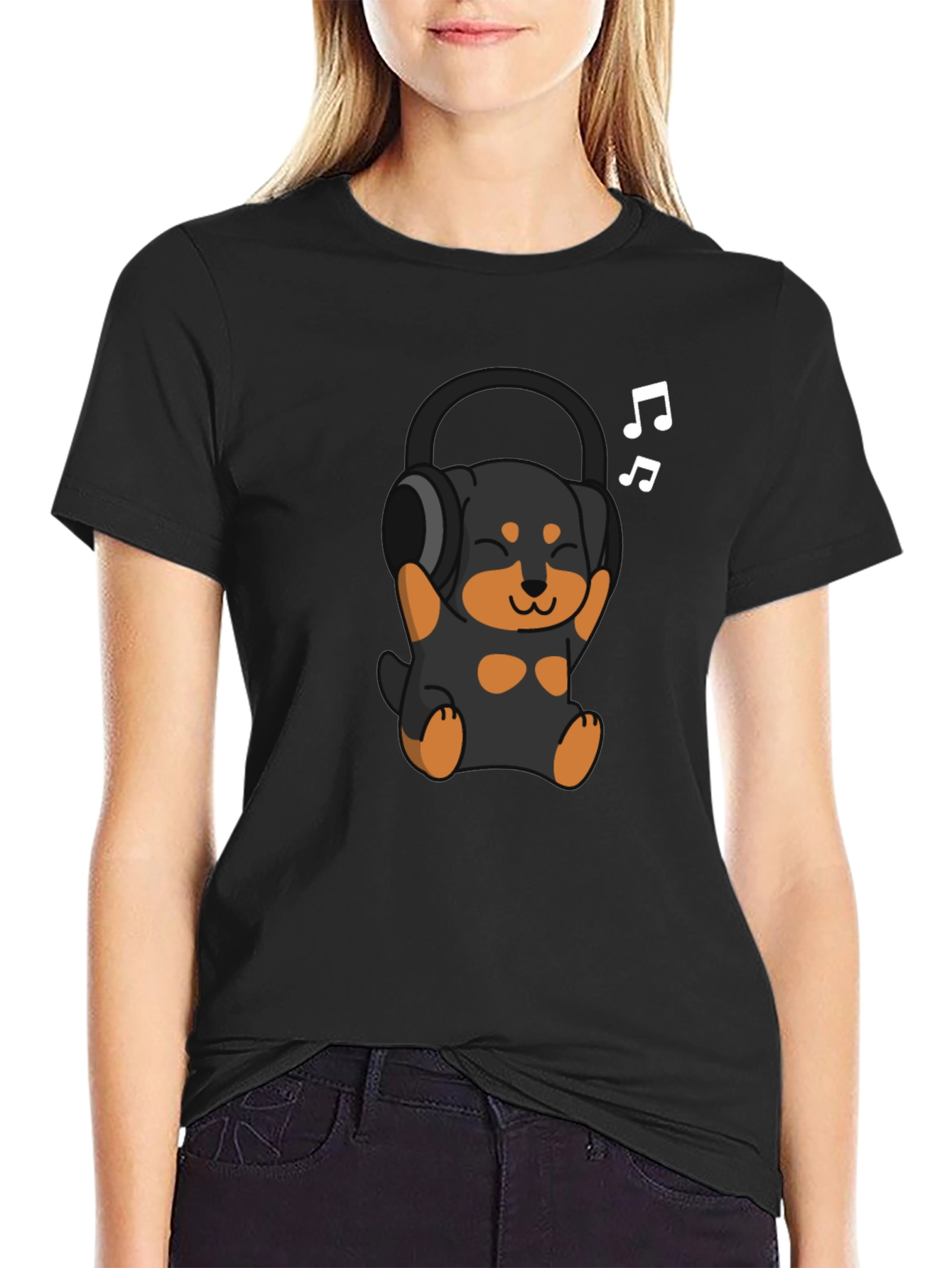 Cartoon Dog with Headphones T-Shirt