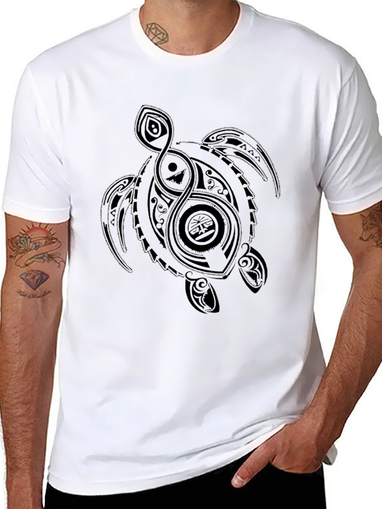 Black Turtle Graphic Tee - Tribal Style