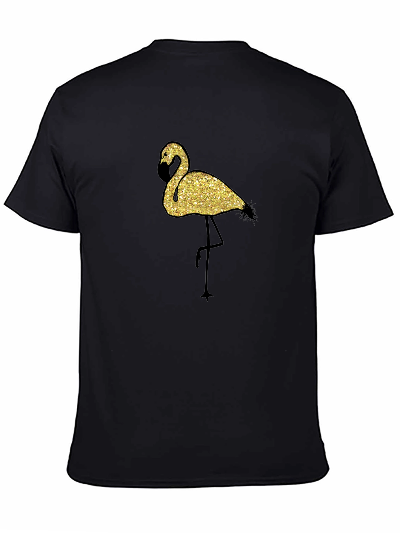 Glitter Flamingo Graphic Black T-Shirt