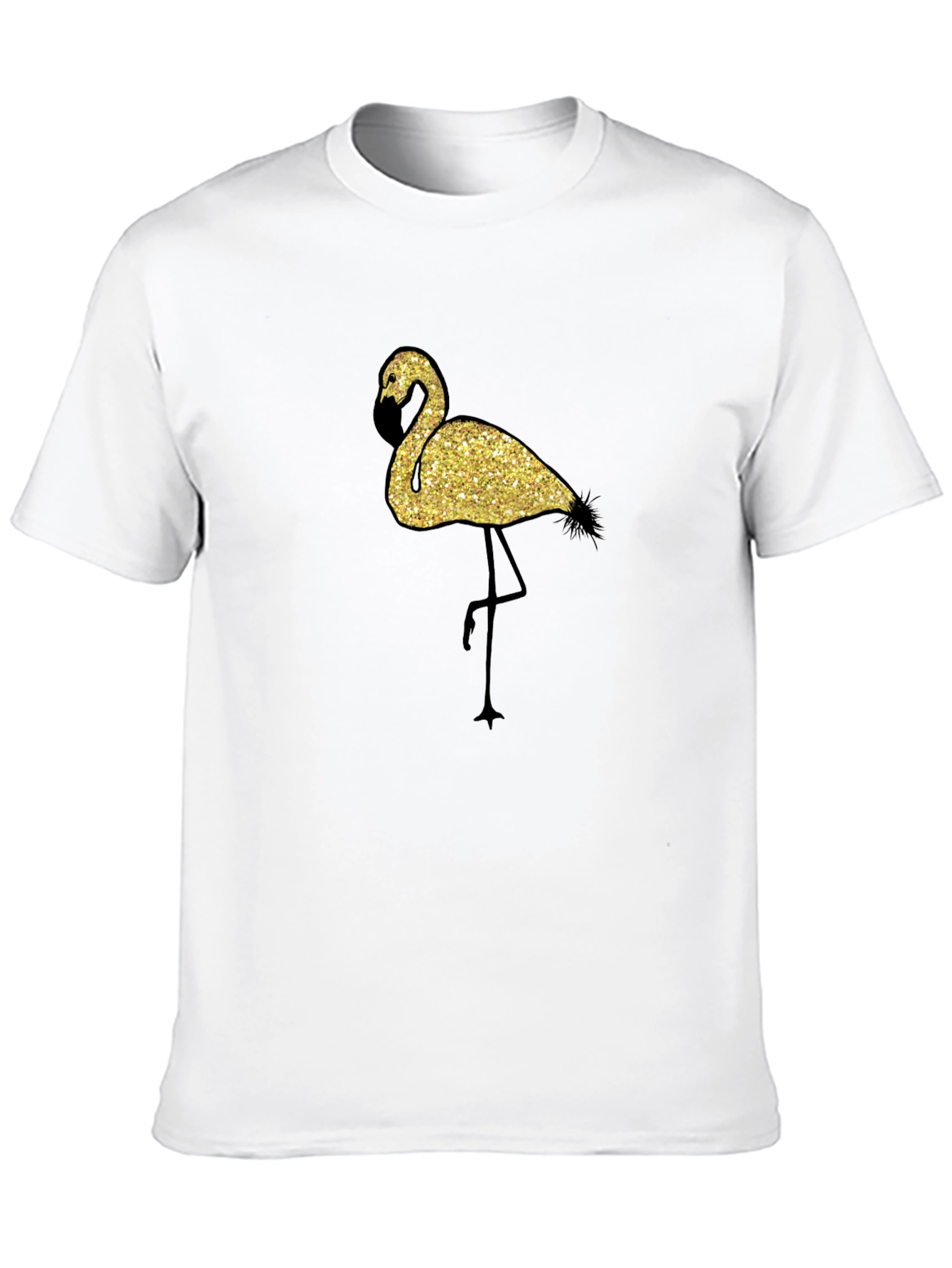 Glitter Flamingo Graphic Black T-Shirt