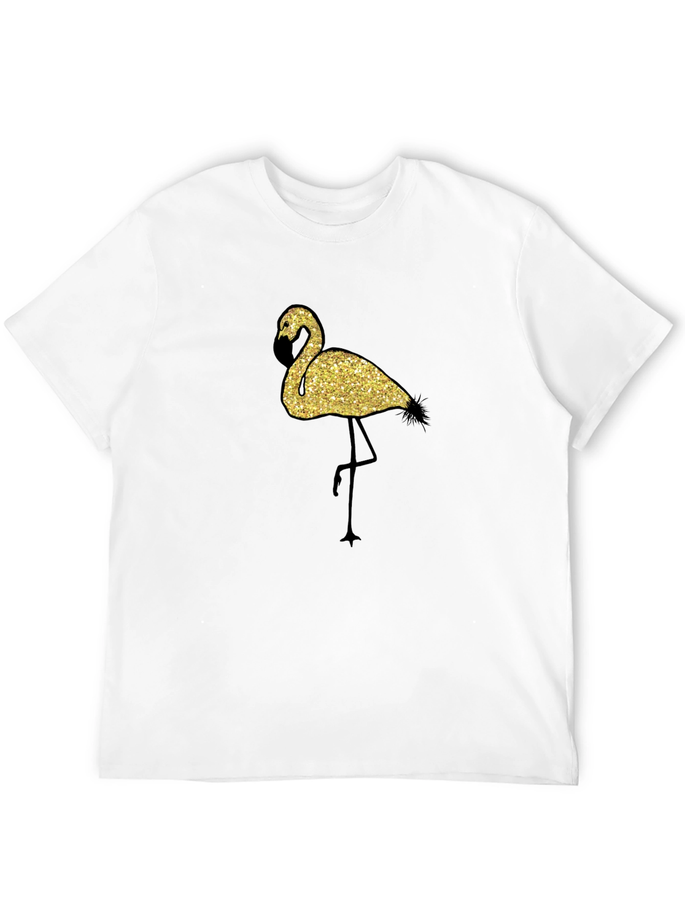 Glitter Flamingo Graphic Black T-Shirt