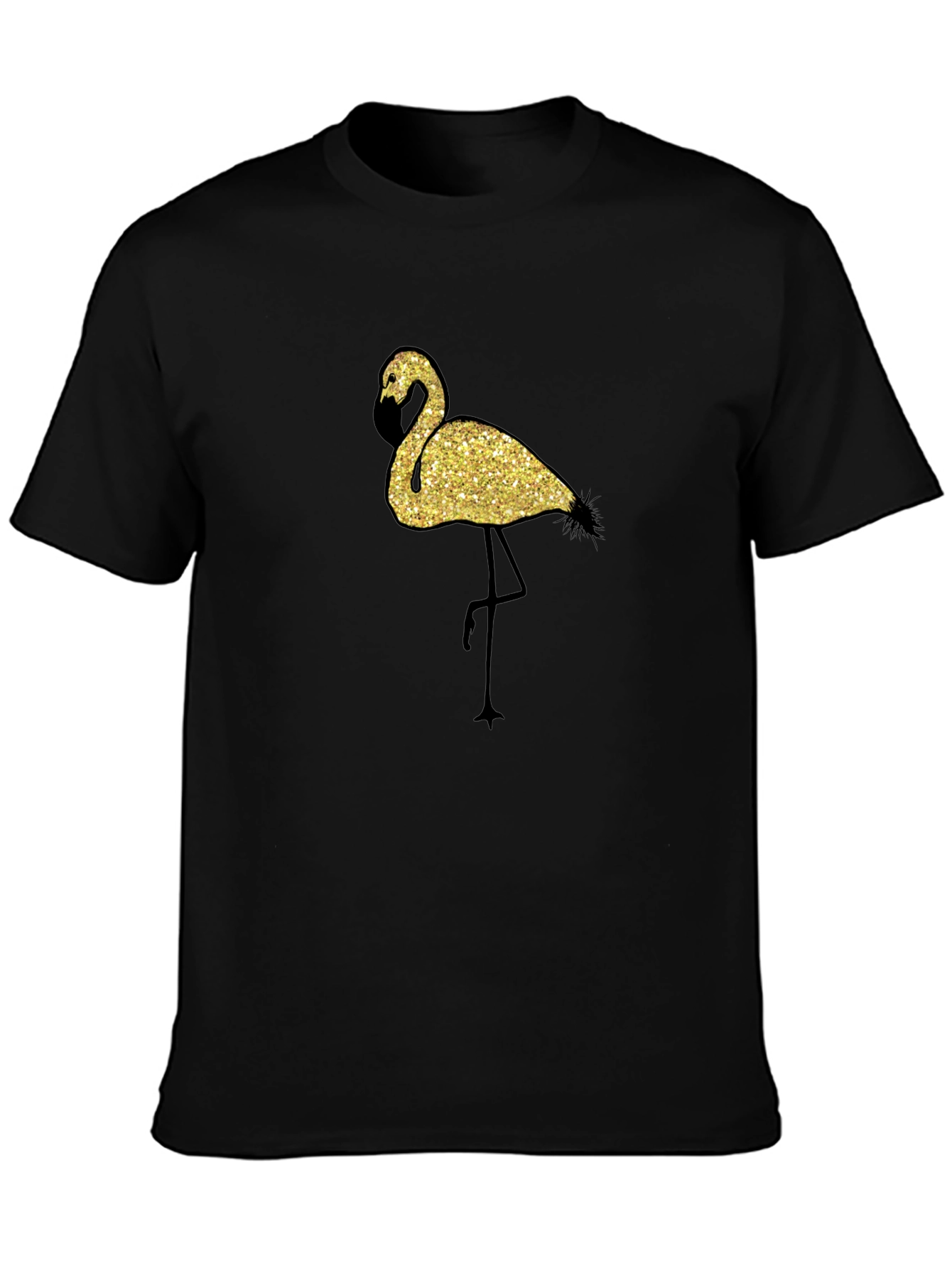 Glitter Flamingo Graphic Black T-Shirt