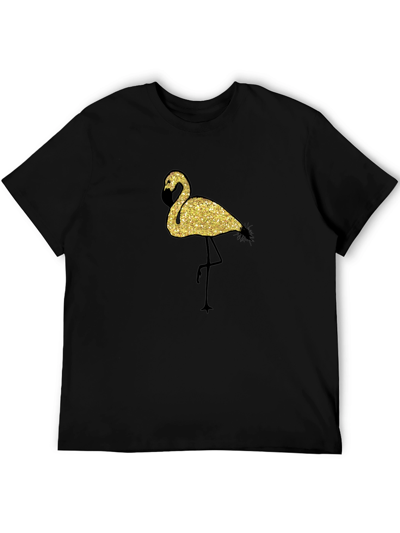 Glitter Flamingo Graphic Black T-Shirt