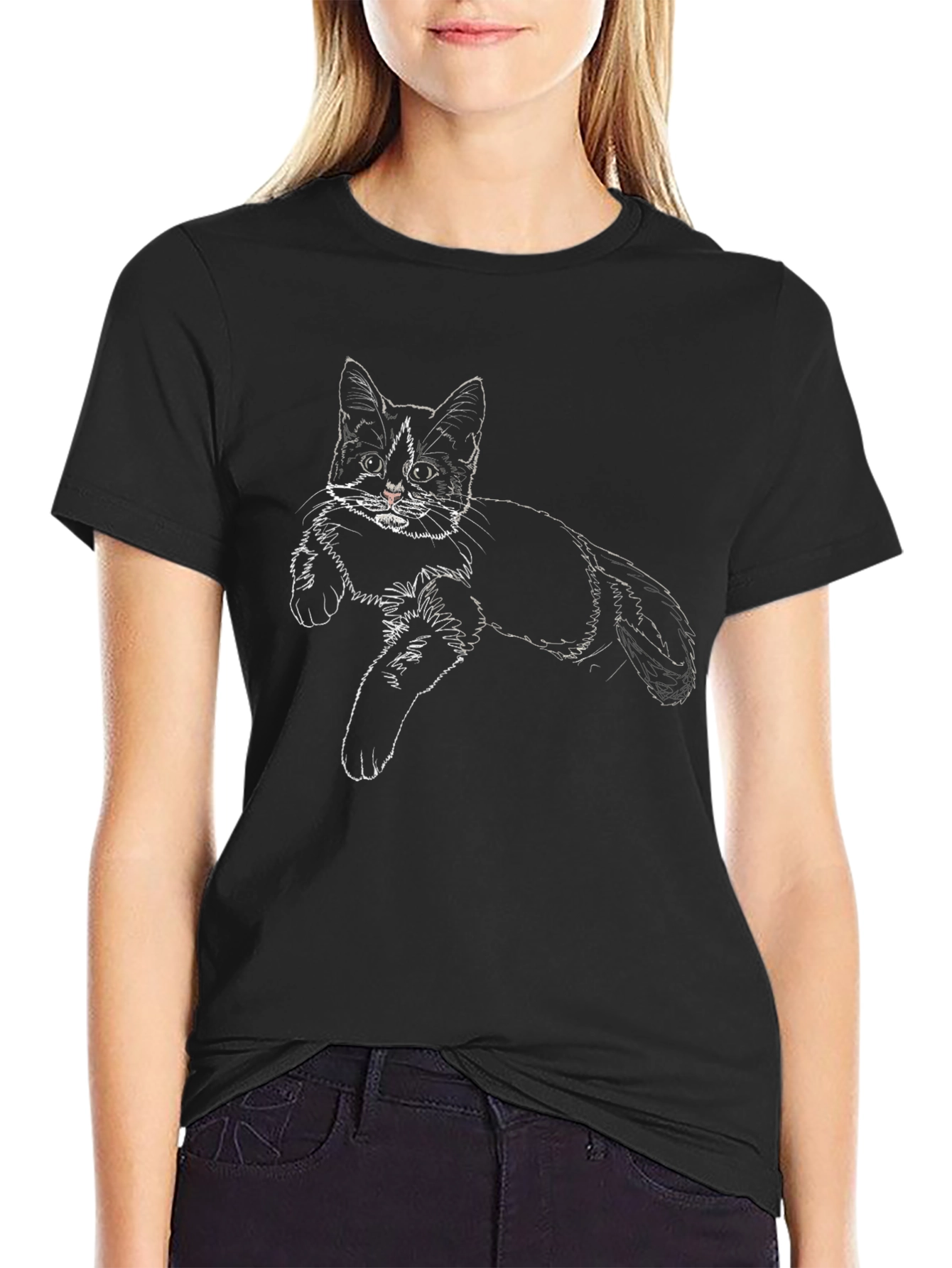 Cat Sketch Tee - Black Graphic T-Shirt