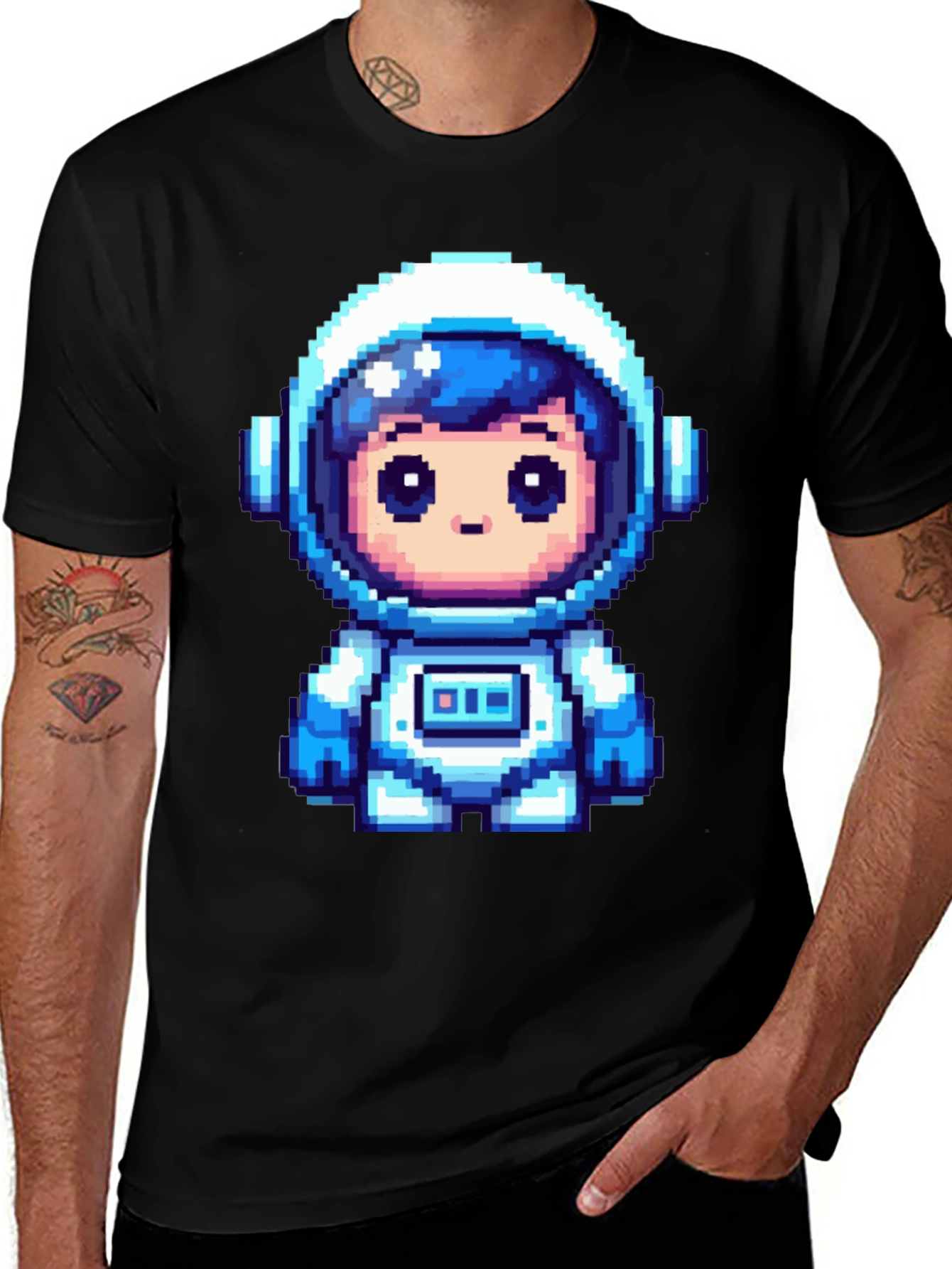 Pixel Astronaut Graphic Tee - Black
