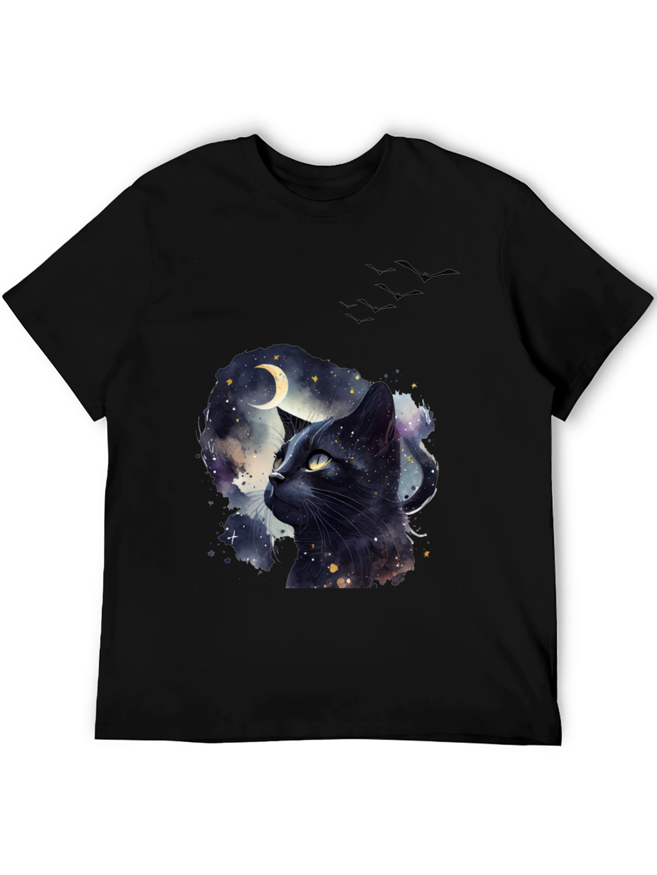 Black Cat Moon T-Shirt - Artistic Galaxy Design