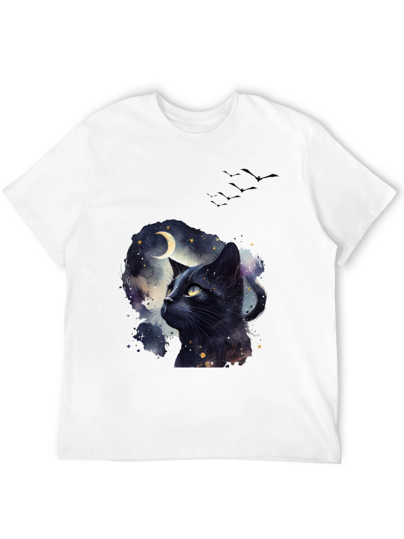 Black Cat Moon T-Shirt - Artistic Galaxy Design