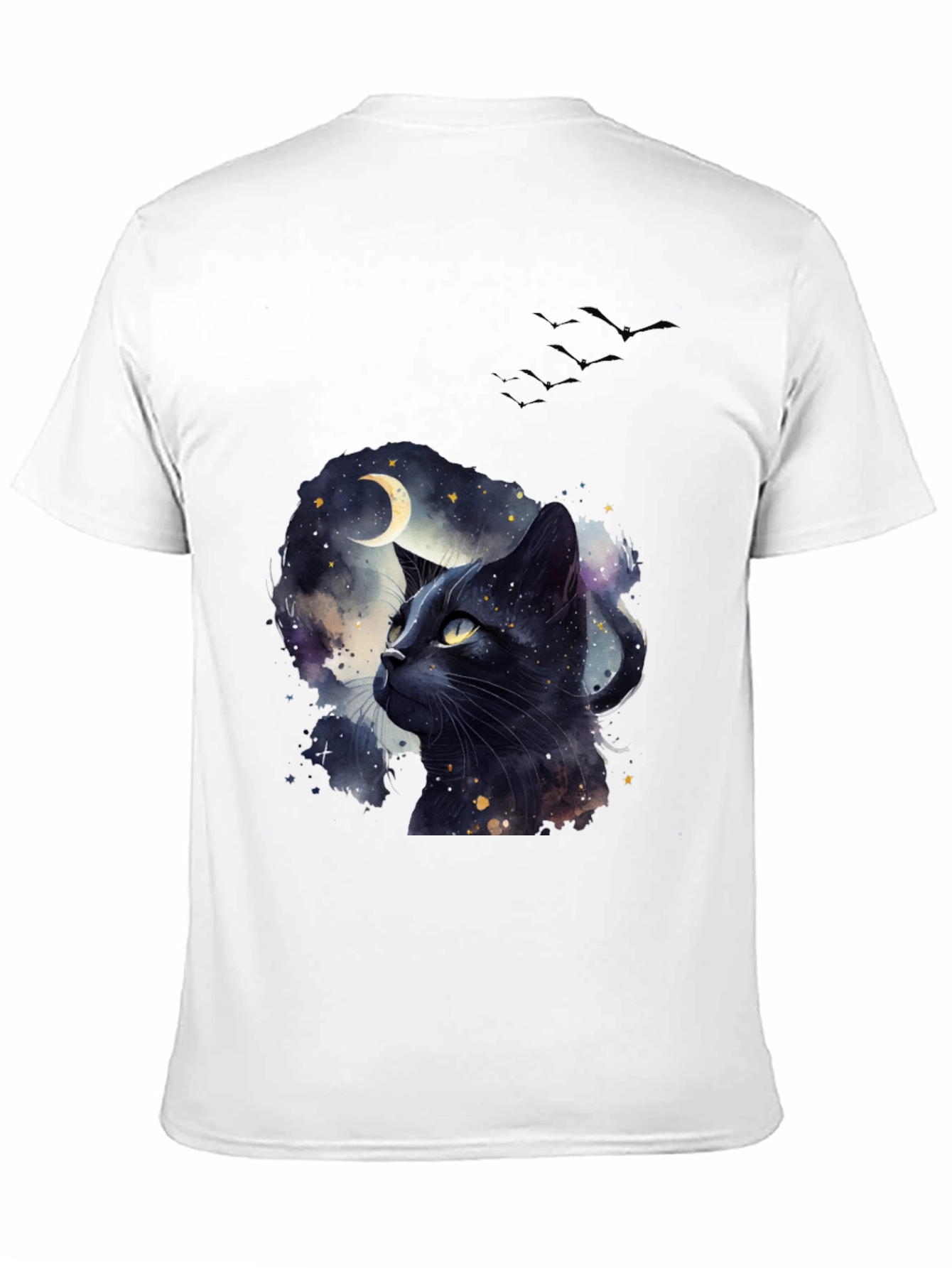 Black Cat Moon T-Shirt - Artistic Galaxy Design