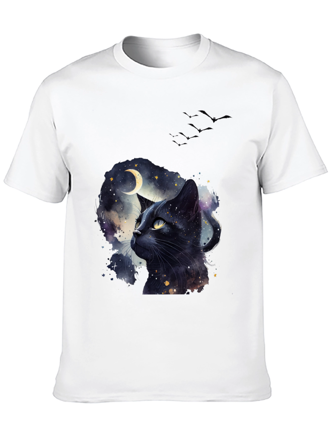 Black Cat Moon T-Shirt - Artistic Galaxy Design