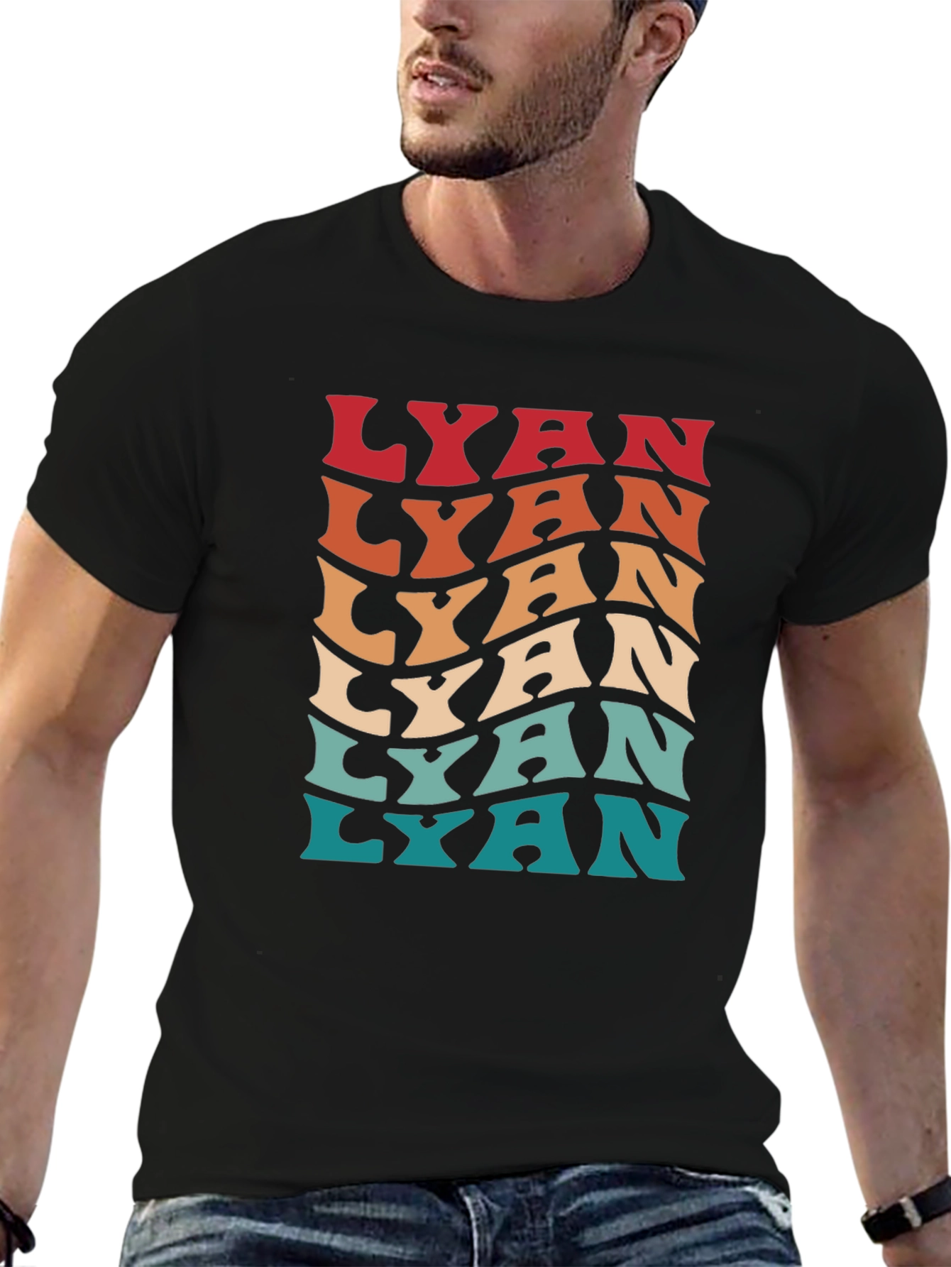 Retro Lyan Graphic Tee - Cool Wavy Text Design