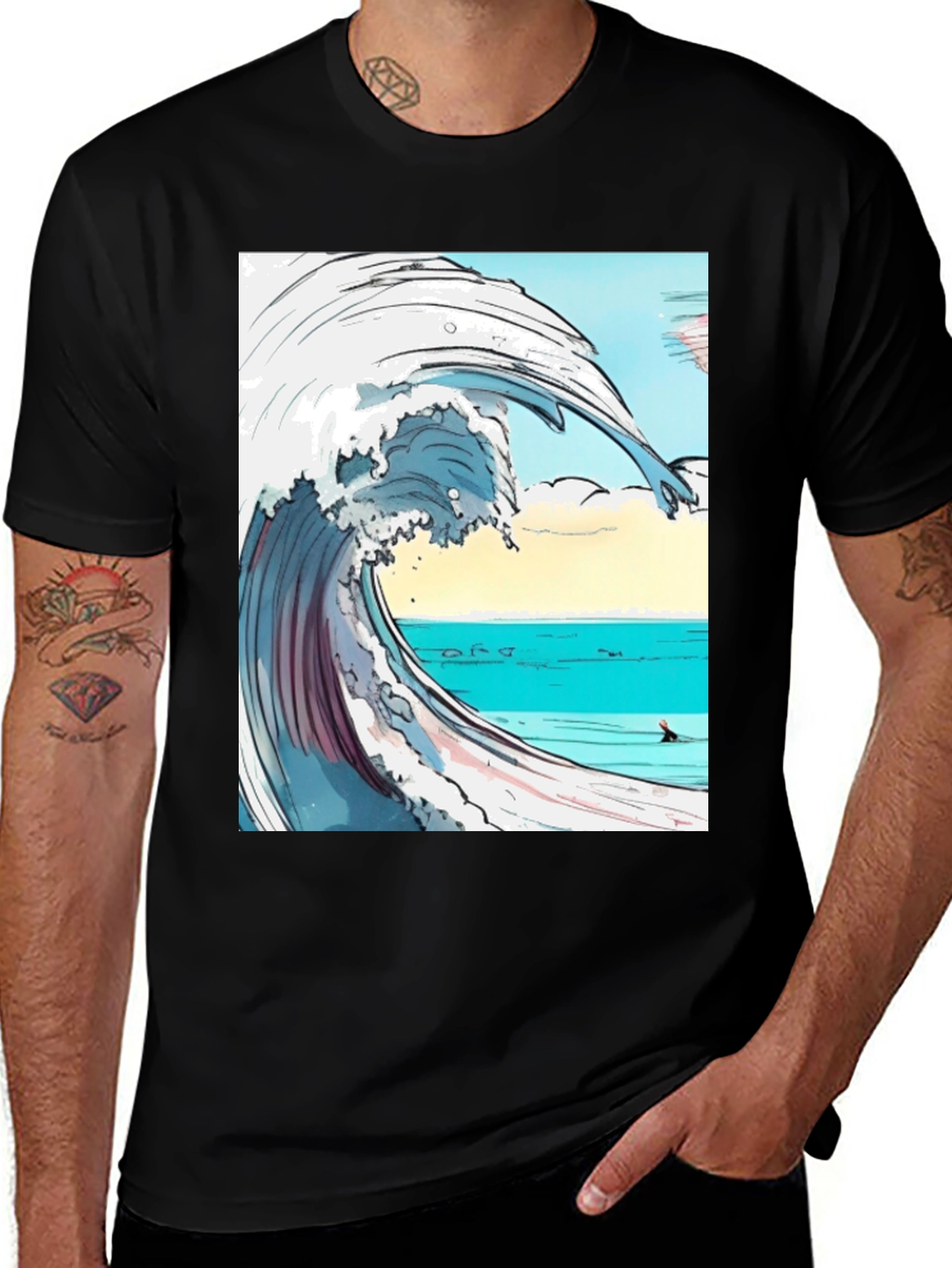 Ocean Wave Graphic Tee - Black
