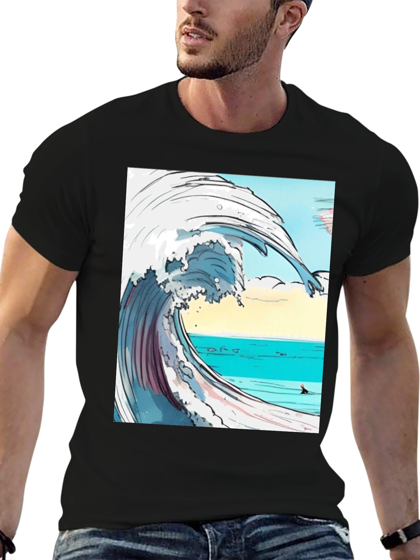 Ocean Wave Graphic Tee - Black