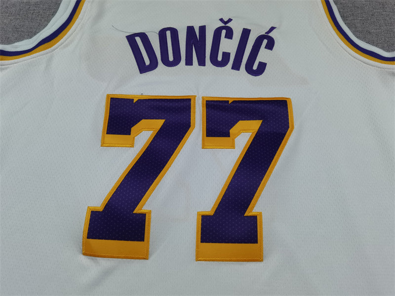 Men's Los Angeles Lakers Luka Doncic #77 White Swingman Jerseys - Association Edition